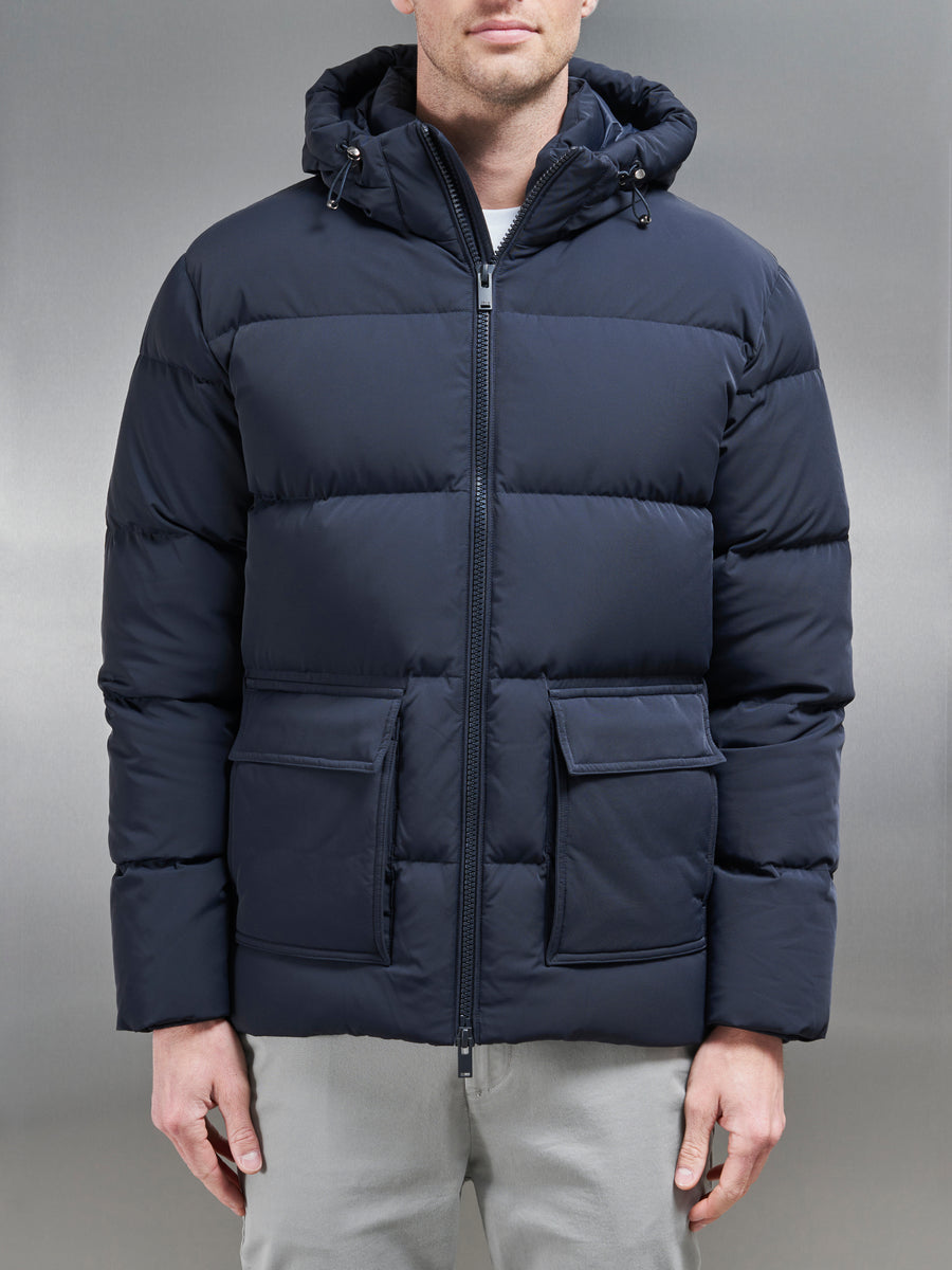 Short Down Parka in Navy