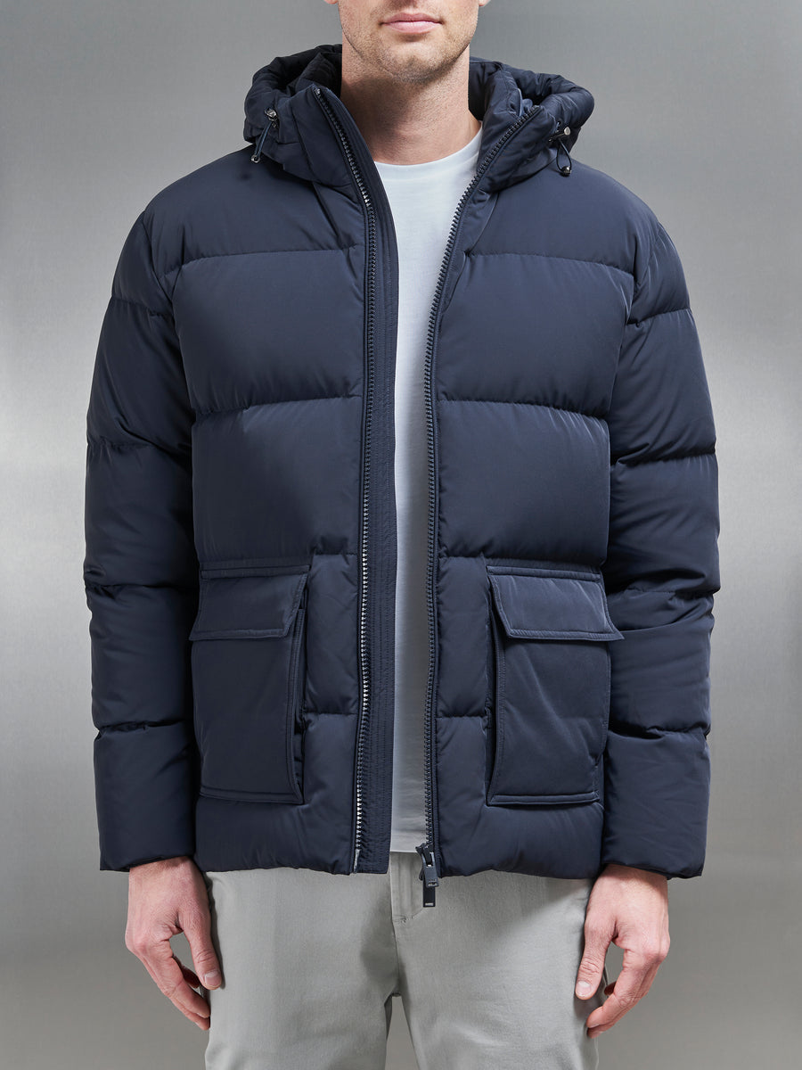 Short Down Parka in Navy