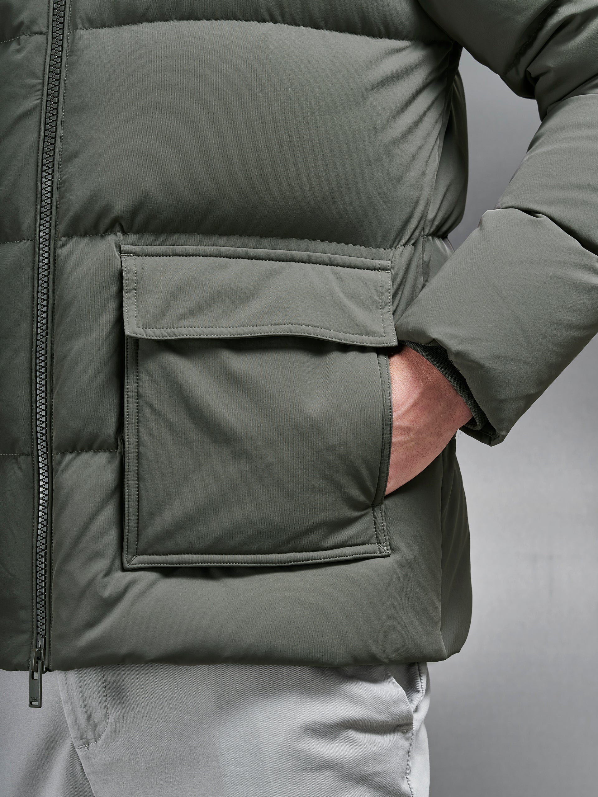 Short Down Parka in Olive
