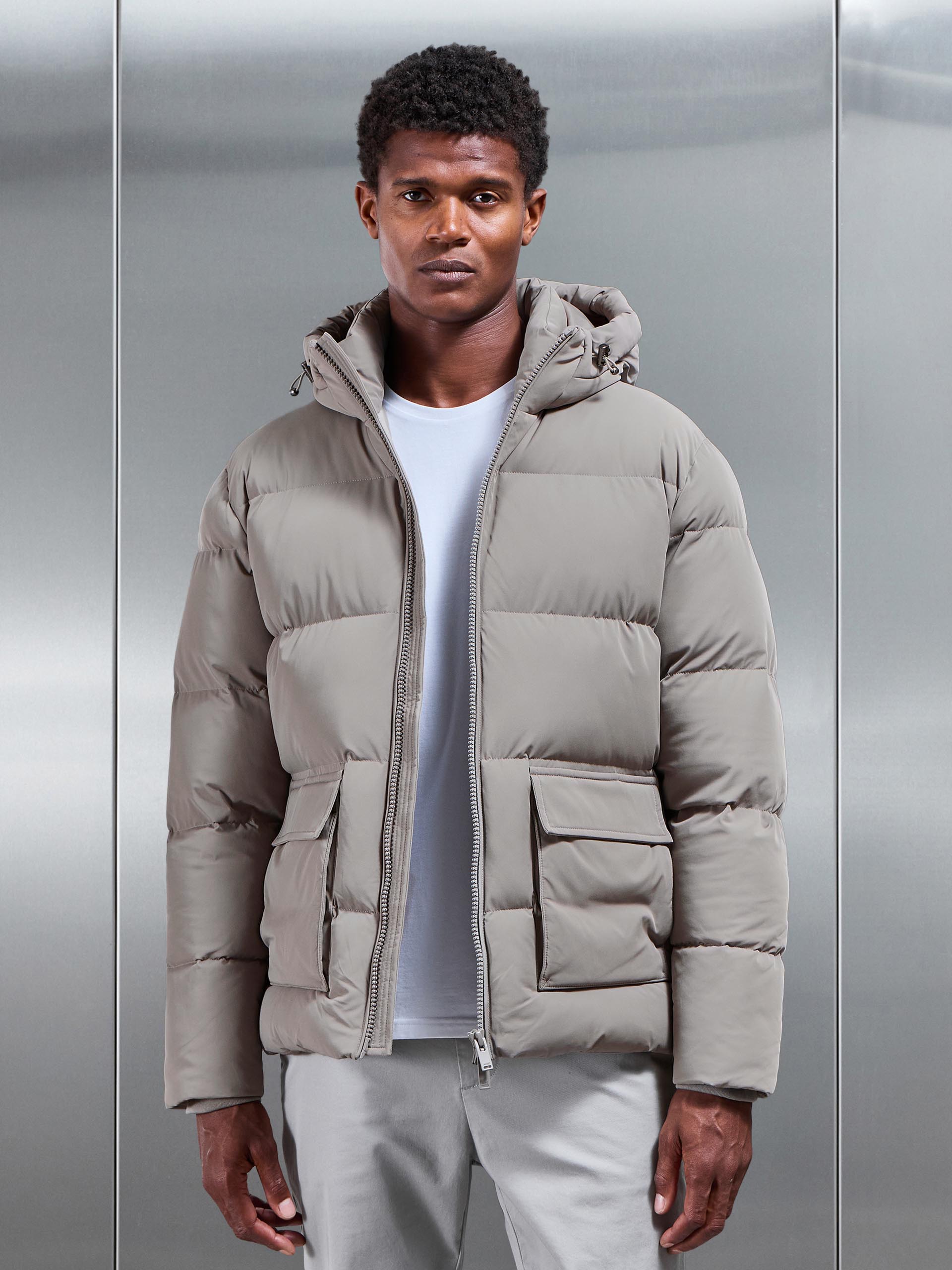 Short Puffer Parka in Taupe