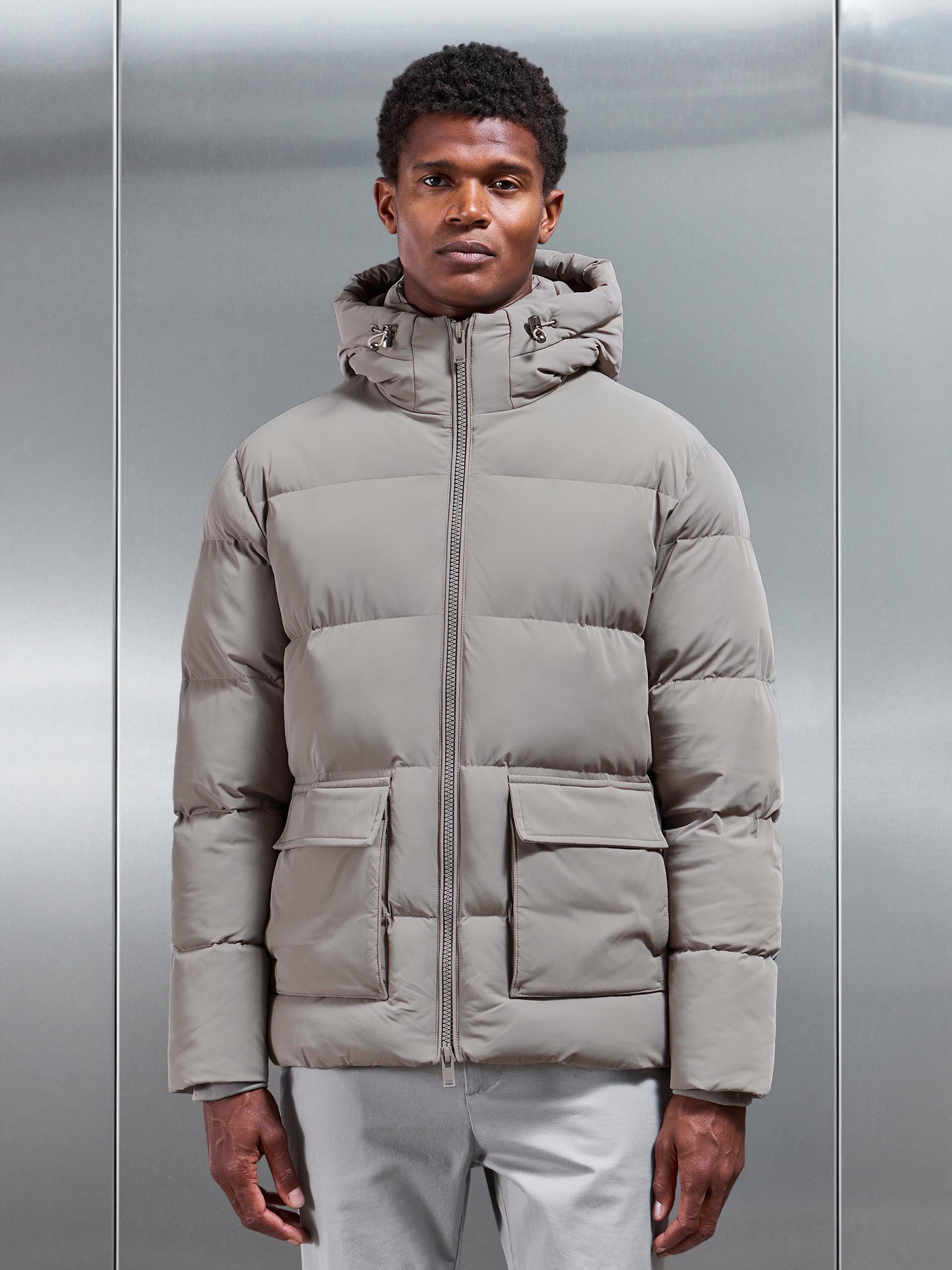 Short Puffer Parka in Taupe