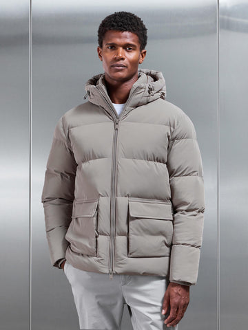 Short Puffer Parka in Taupe
