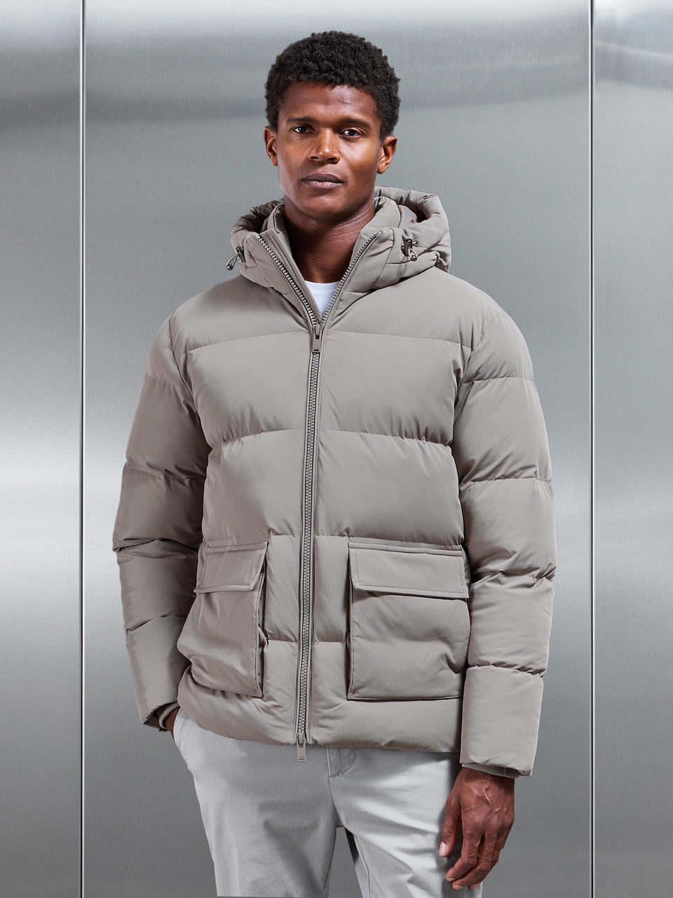 Short Puffer Parka in Taupe