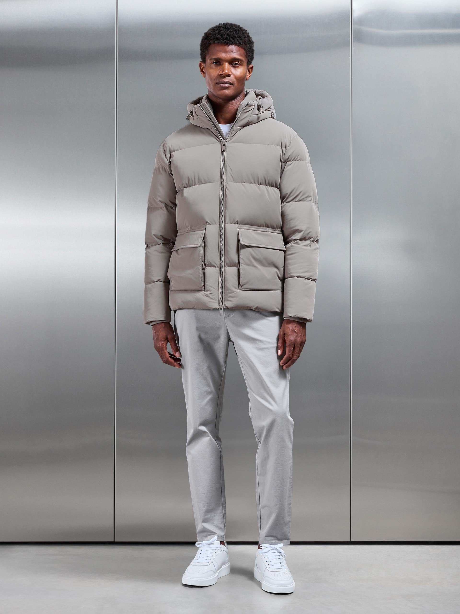 Short Puffer Parka in Taupe