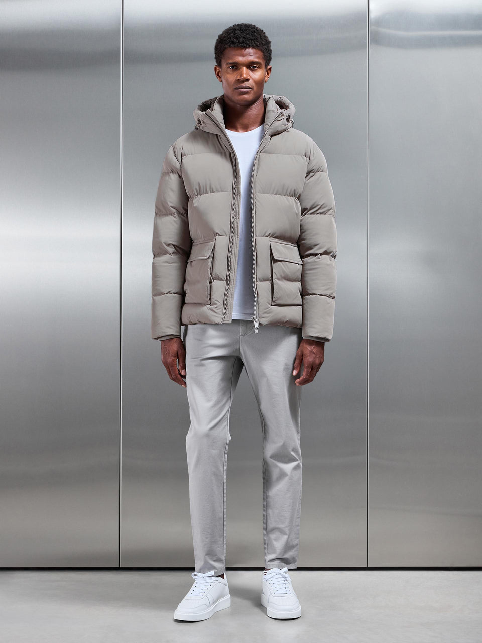 Short Puffer Parka in Taupe