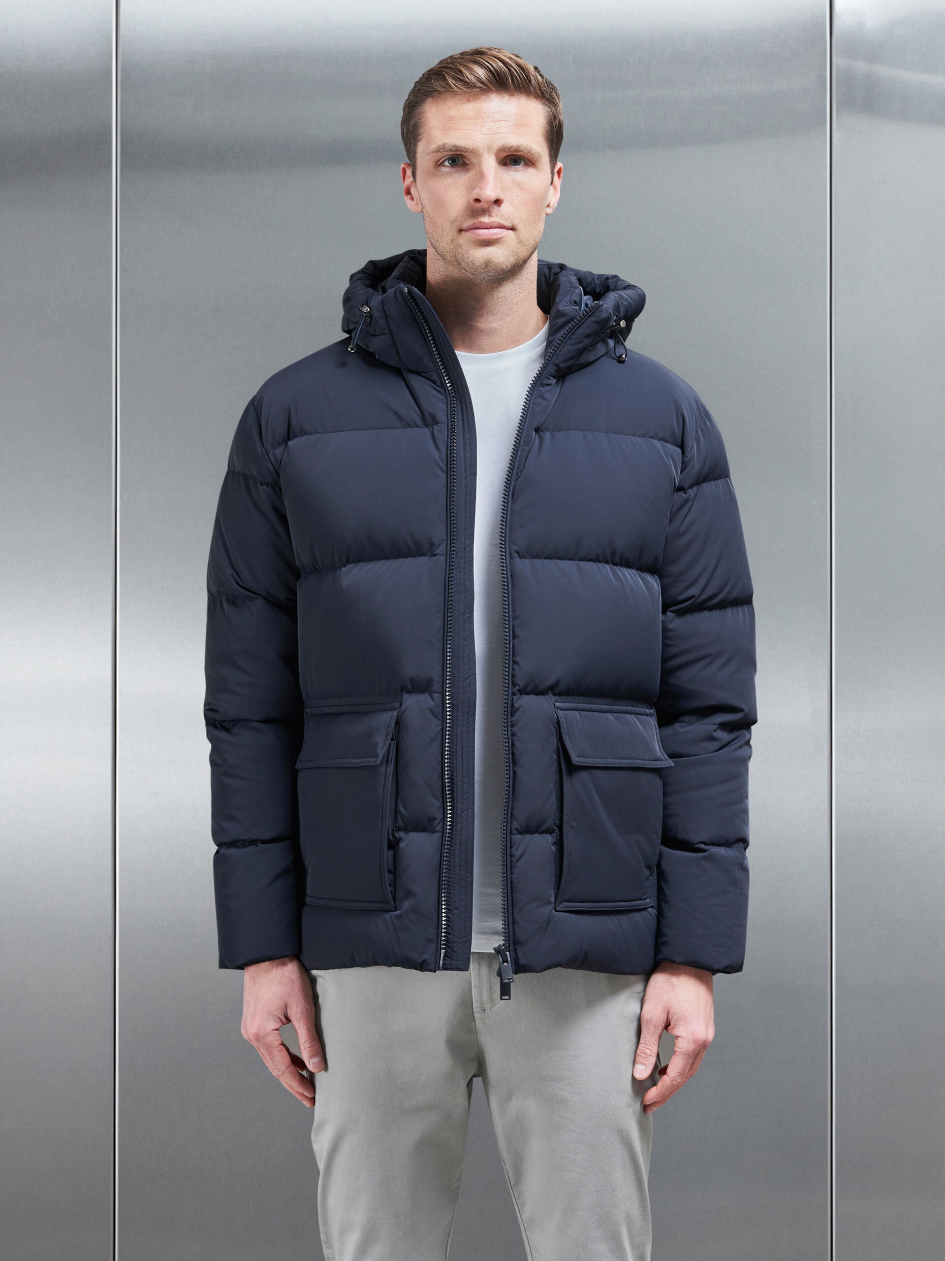 Short Down Parka in Navy