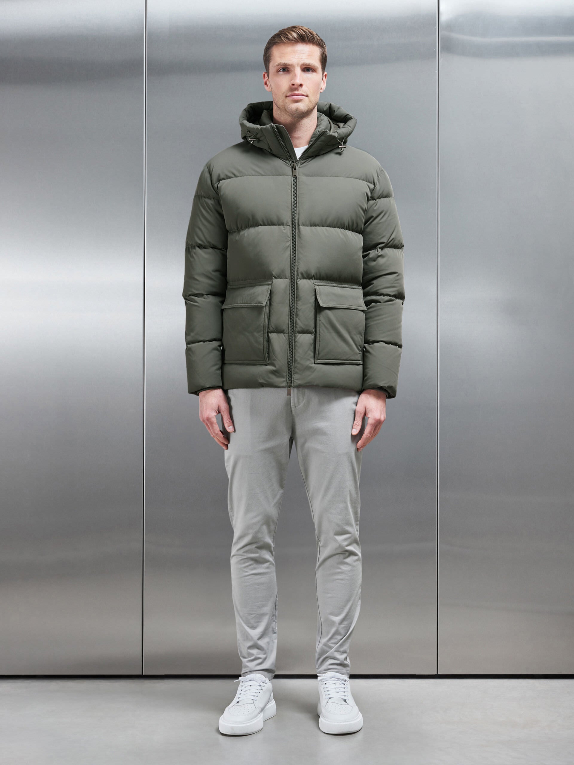 Short Down Parka in Olive