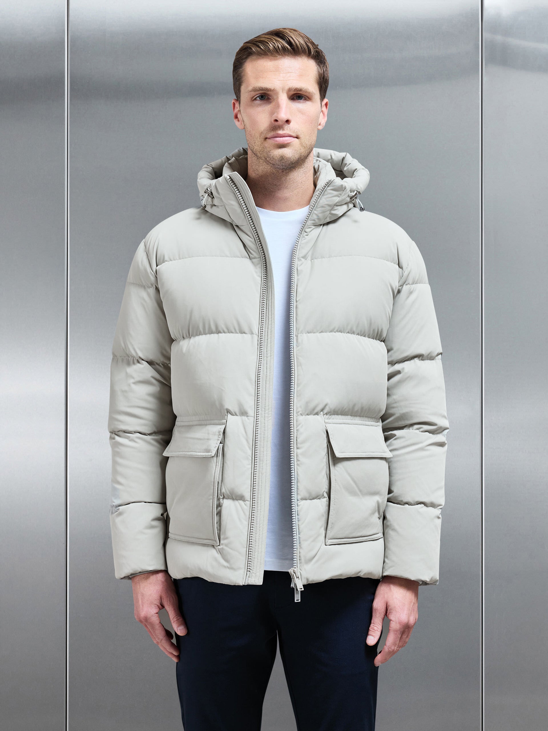 Short Down Parka in Stone