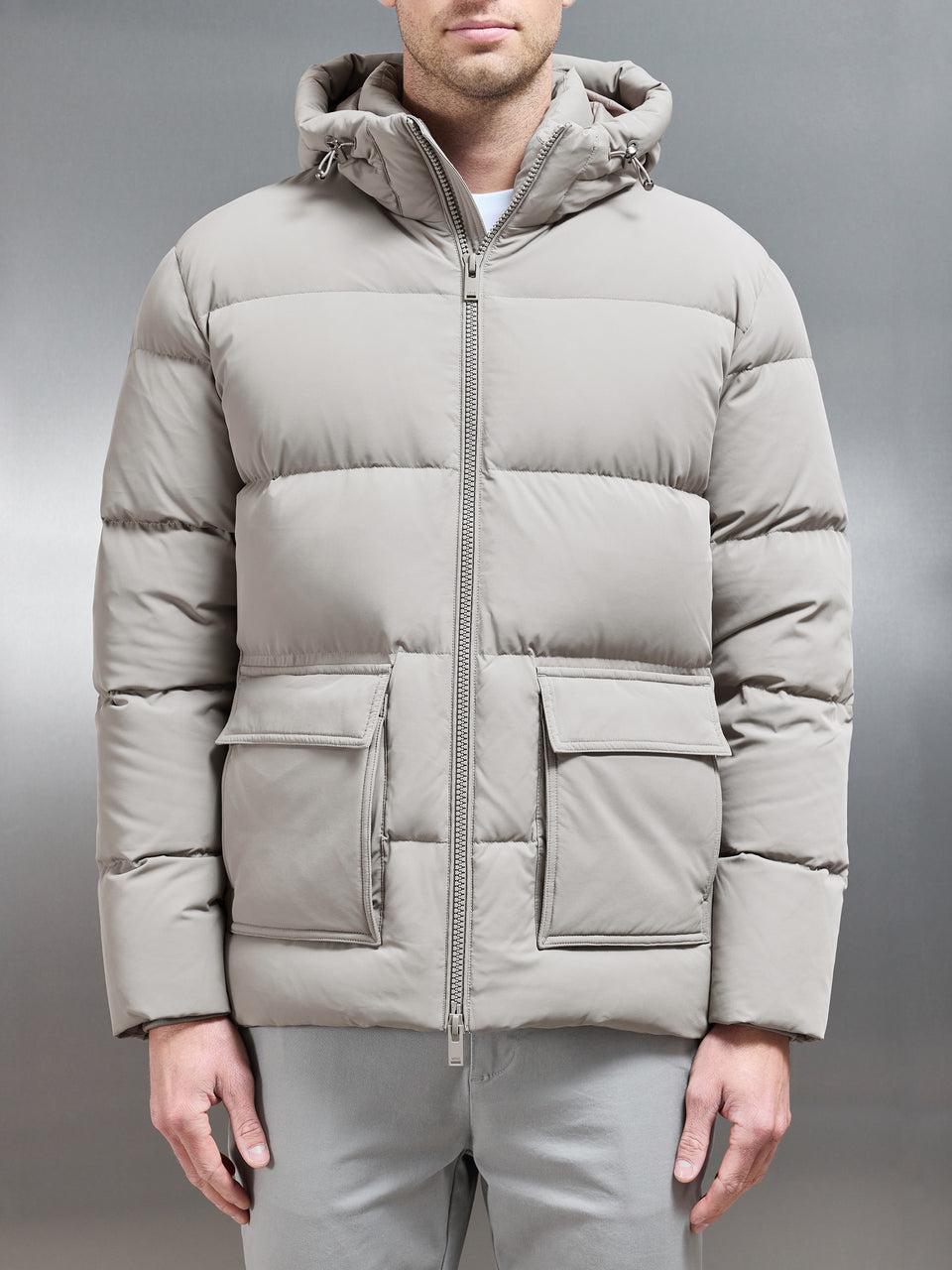 Short Down Parka in Taupe