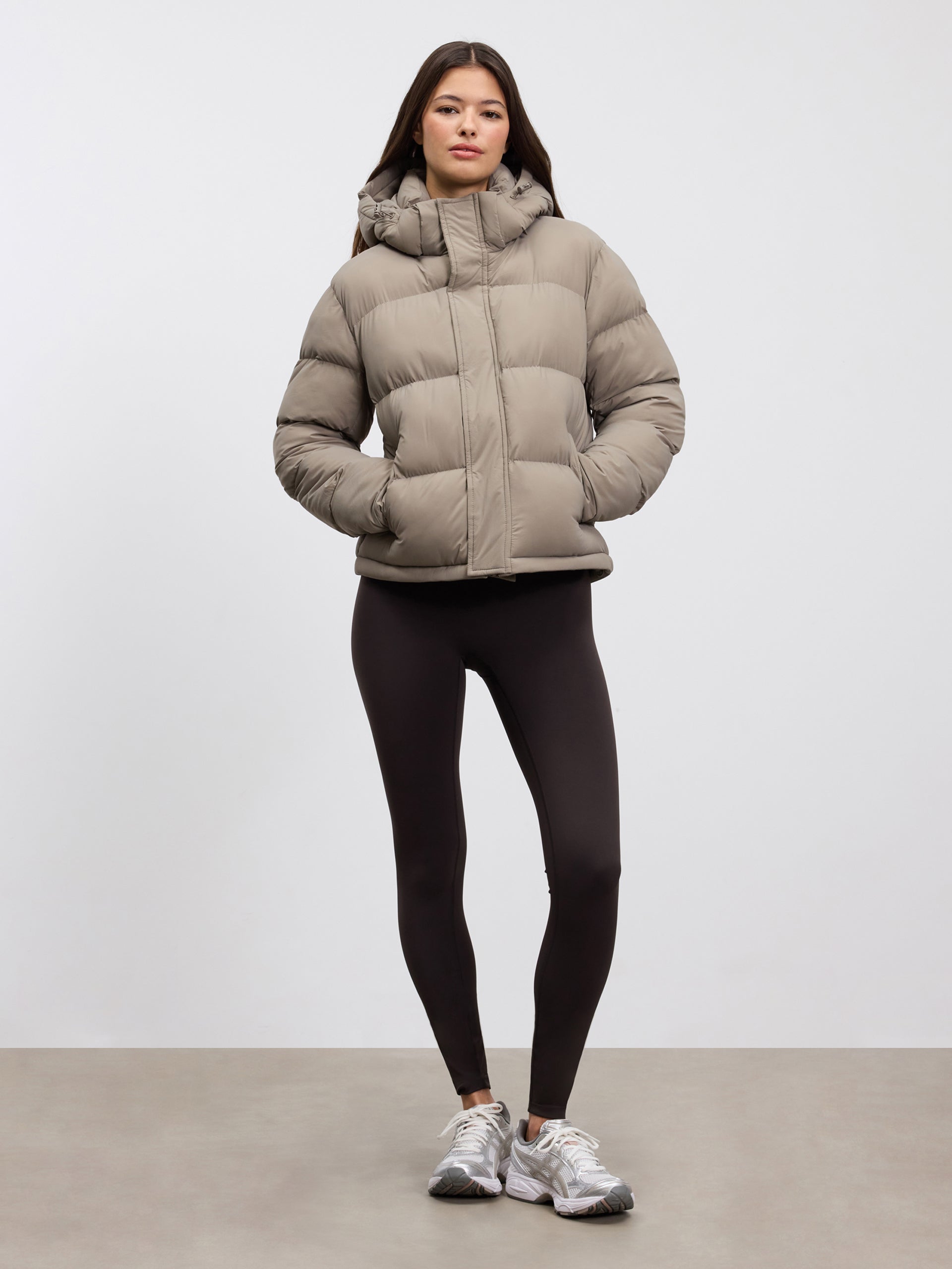 Womens Short Length Puffer Jacket in Stone