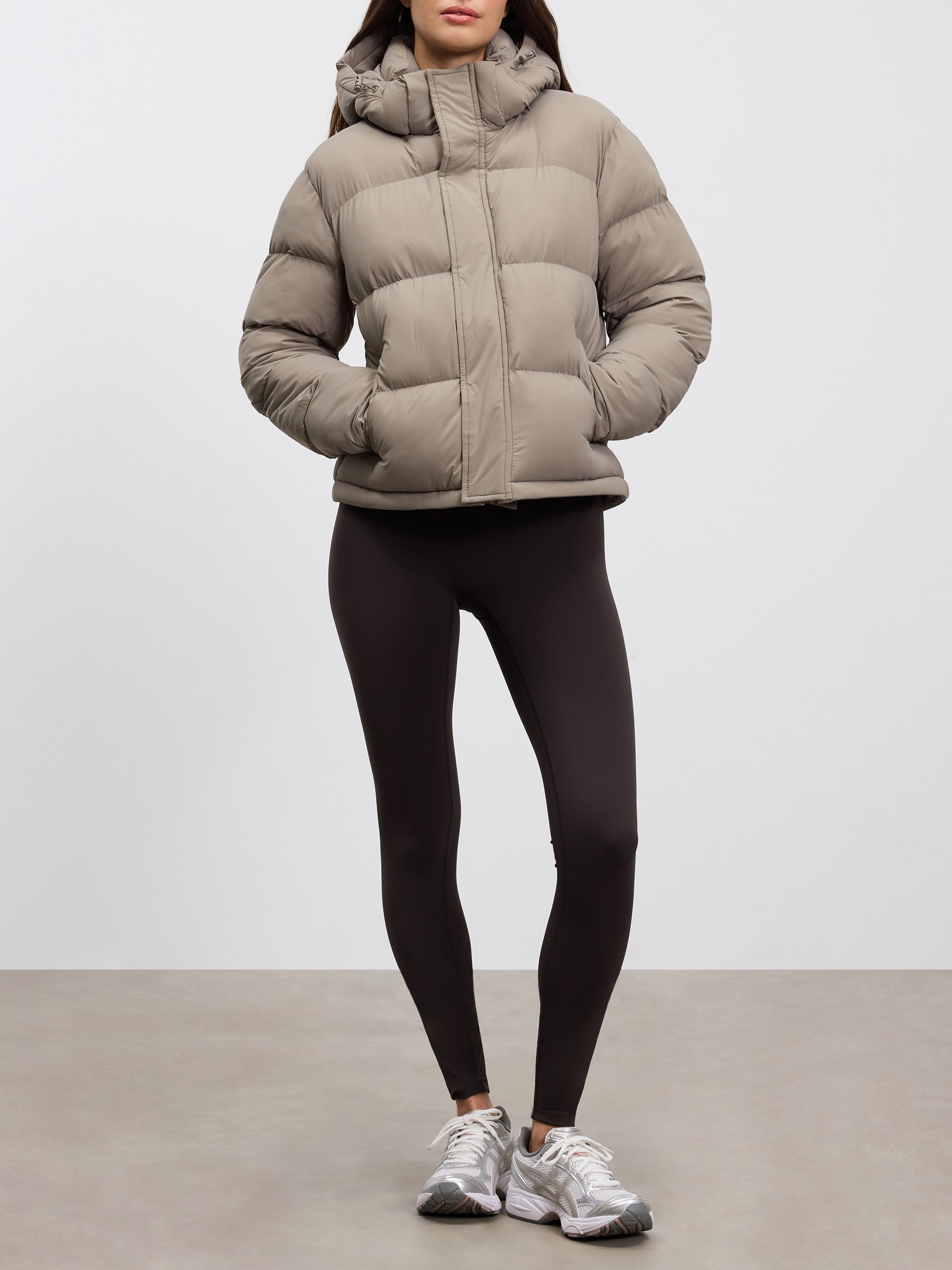 Womens Short Length Puffer Jacket in Stone