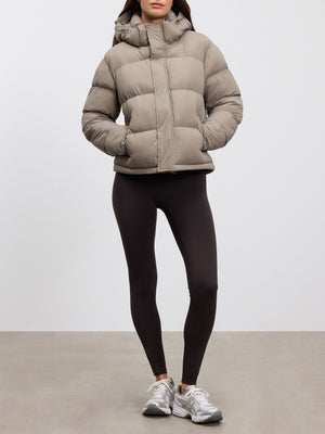 Womens Short Length Puffer Jacket in Stone