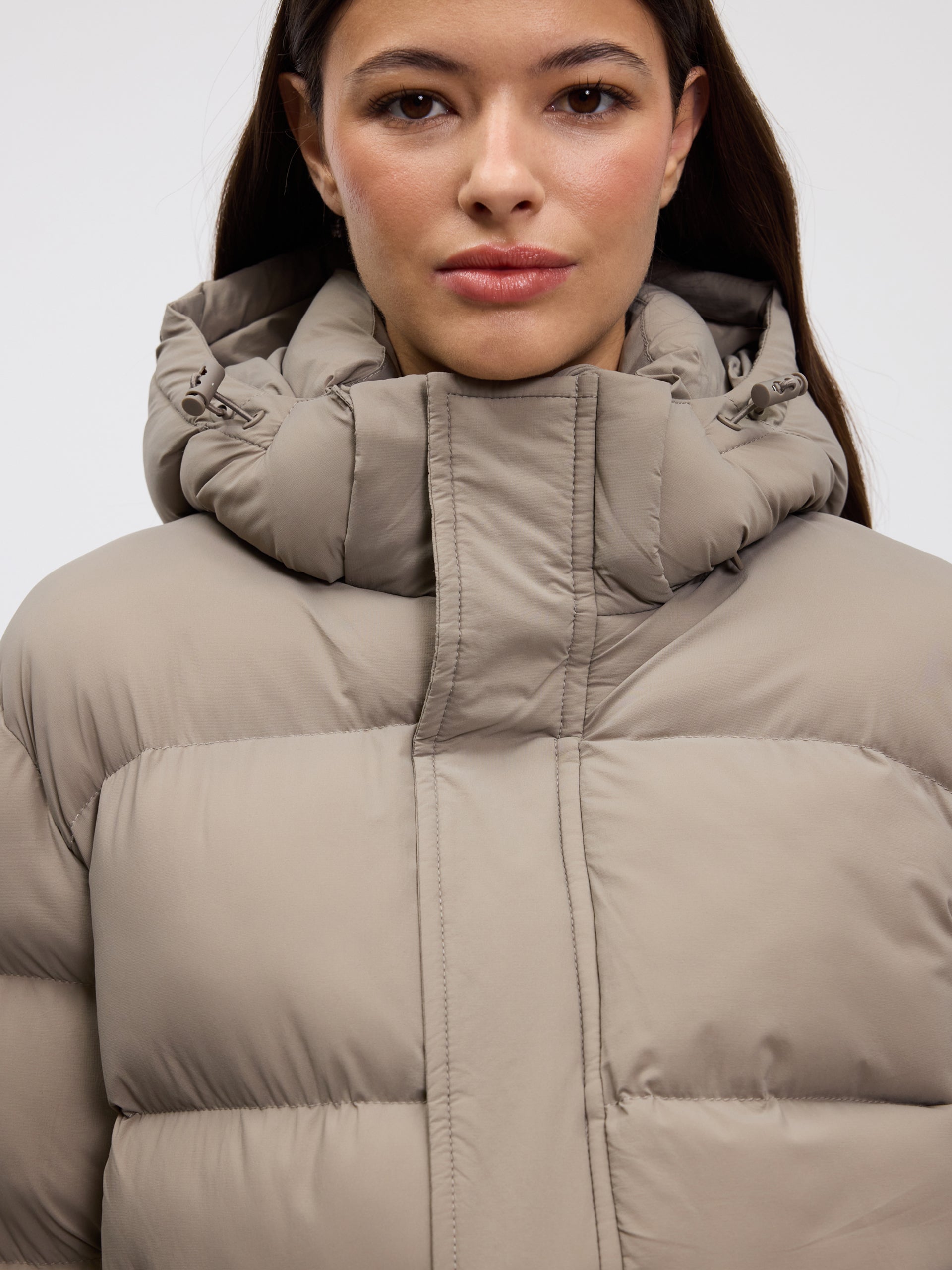 Womens Short Length Puffer Jacket in Stone