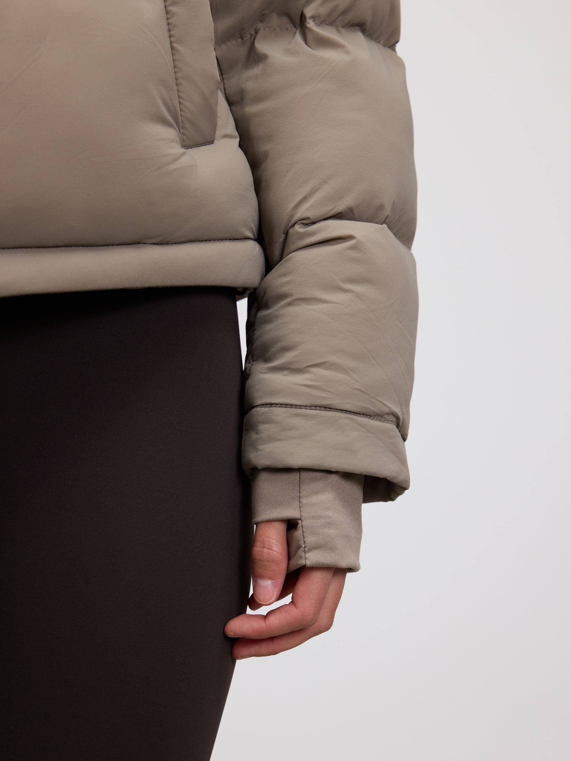 Womens Short Length Puffer Jacket in Stone