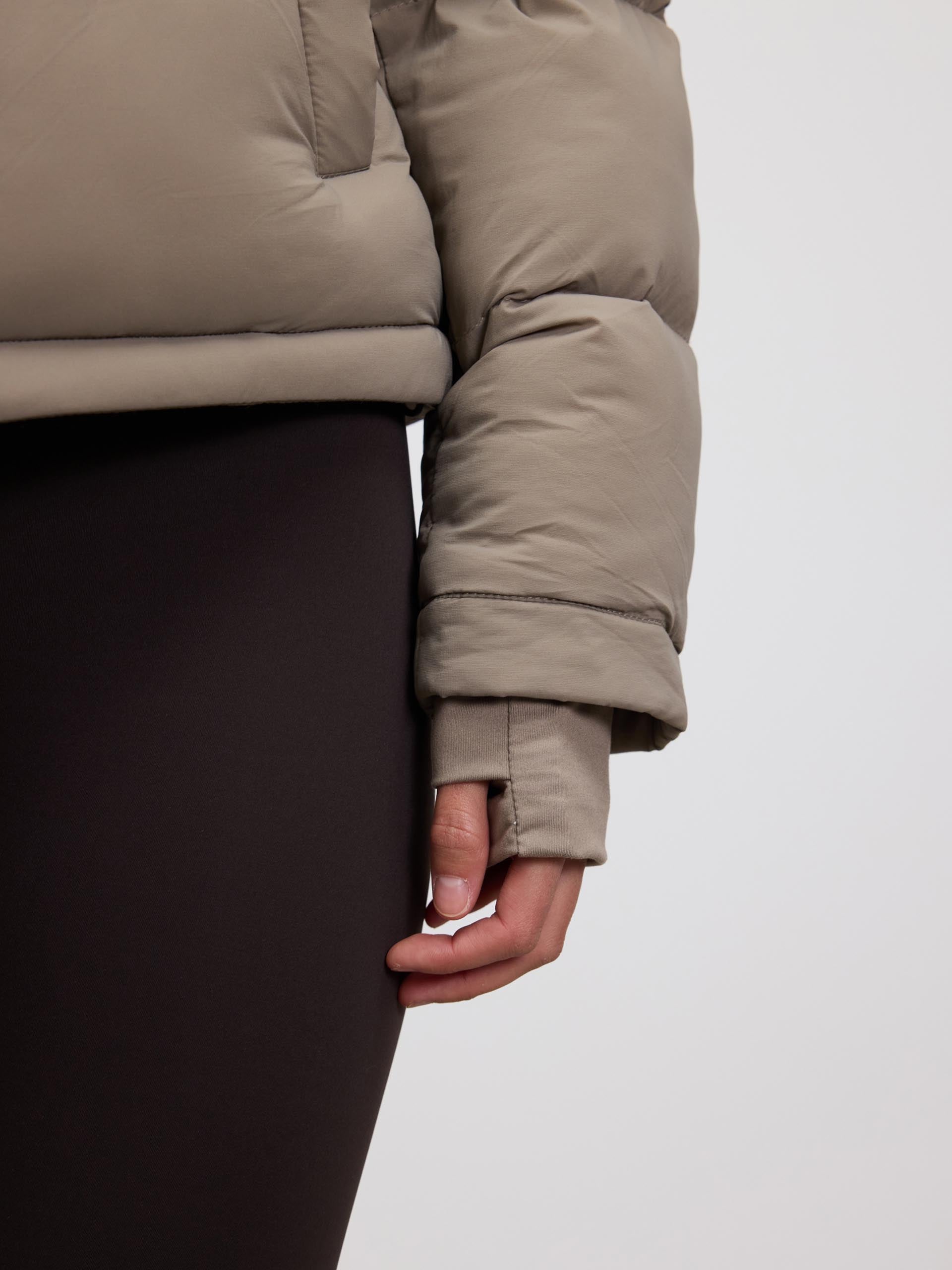 Womens Short Length Puffer Jacket in Stone