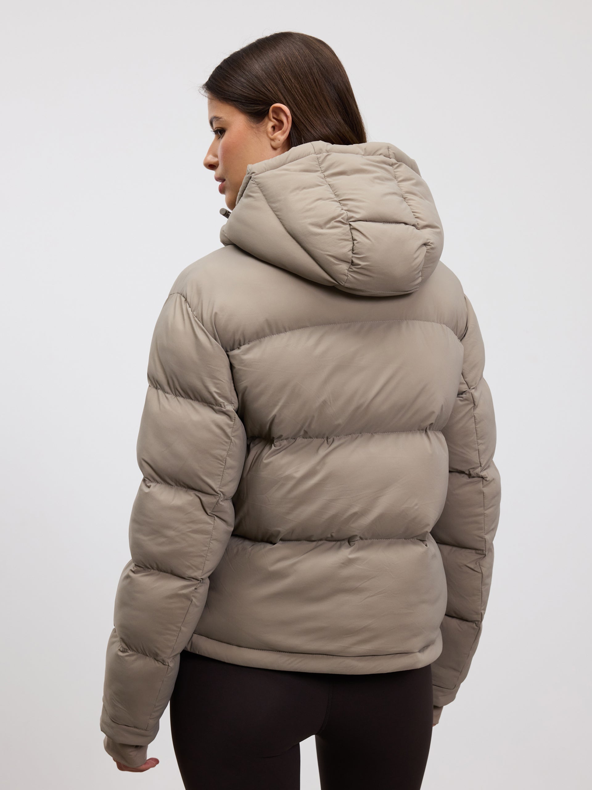 Womens Short Length Puffer Jacket in Stone