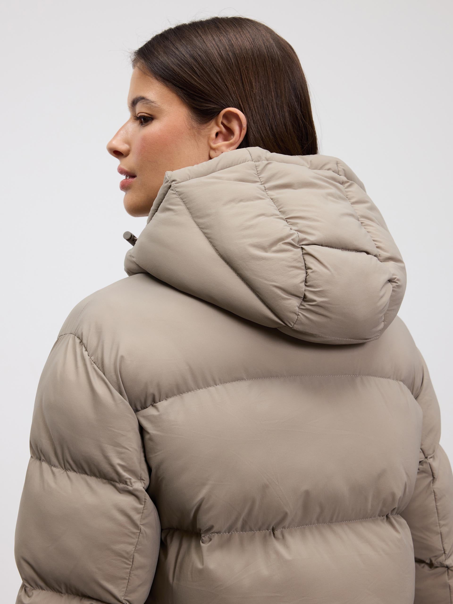 Womens Short Length Puffer Jacket in Stone
