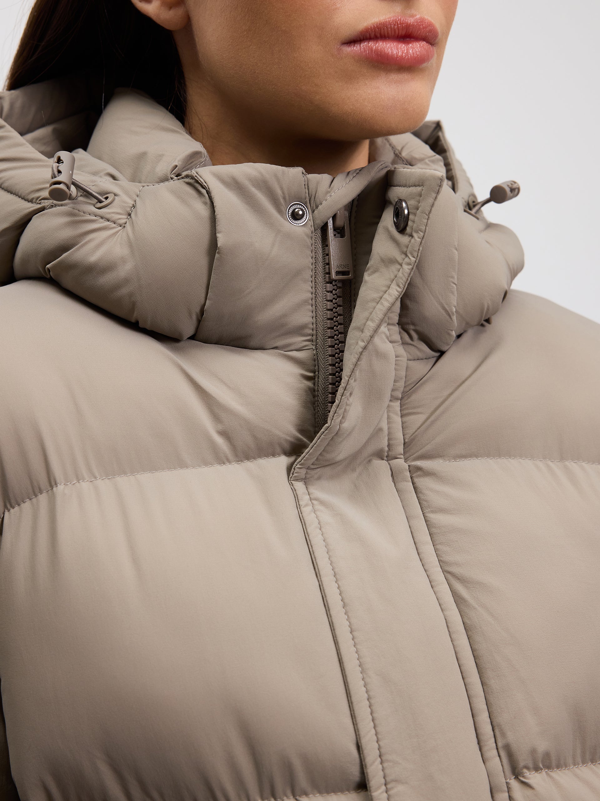 Womens Short Length Puffer Jacket in Stone
