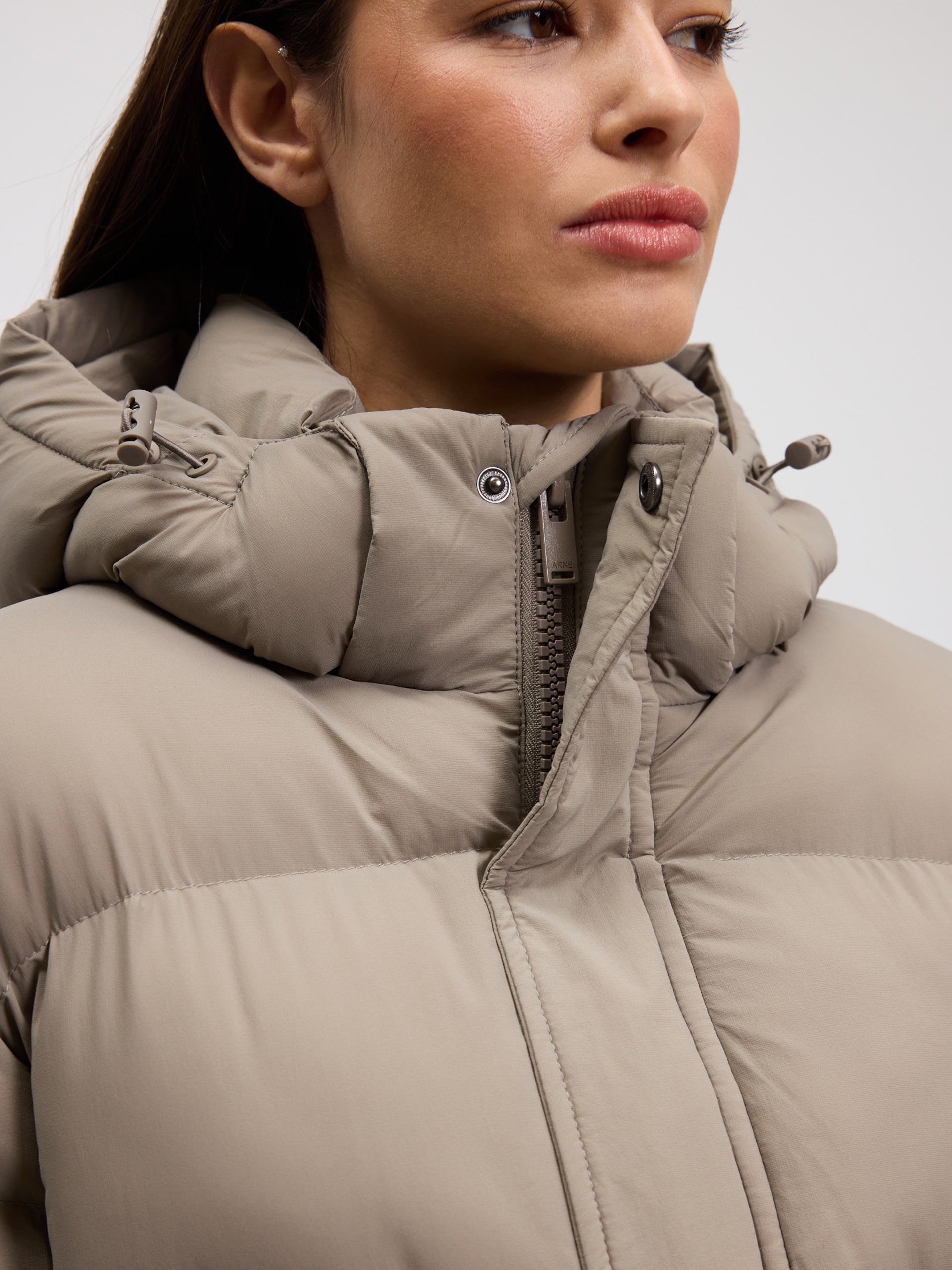 Womens Short Length Puffer Jacket in Stone