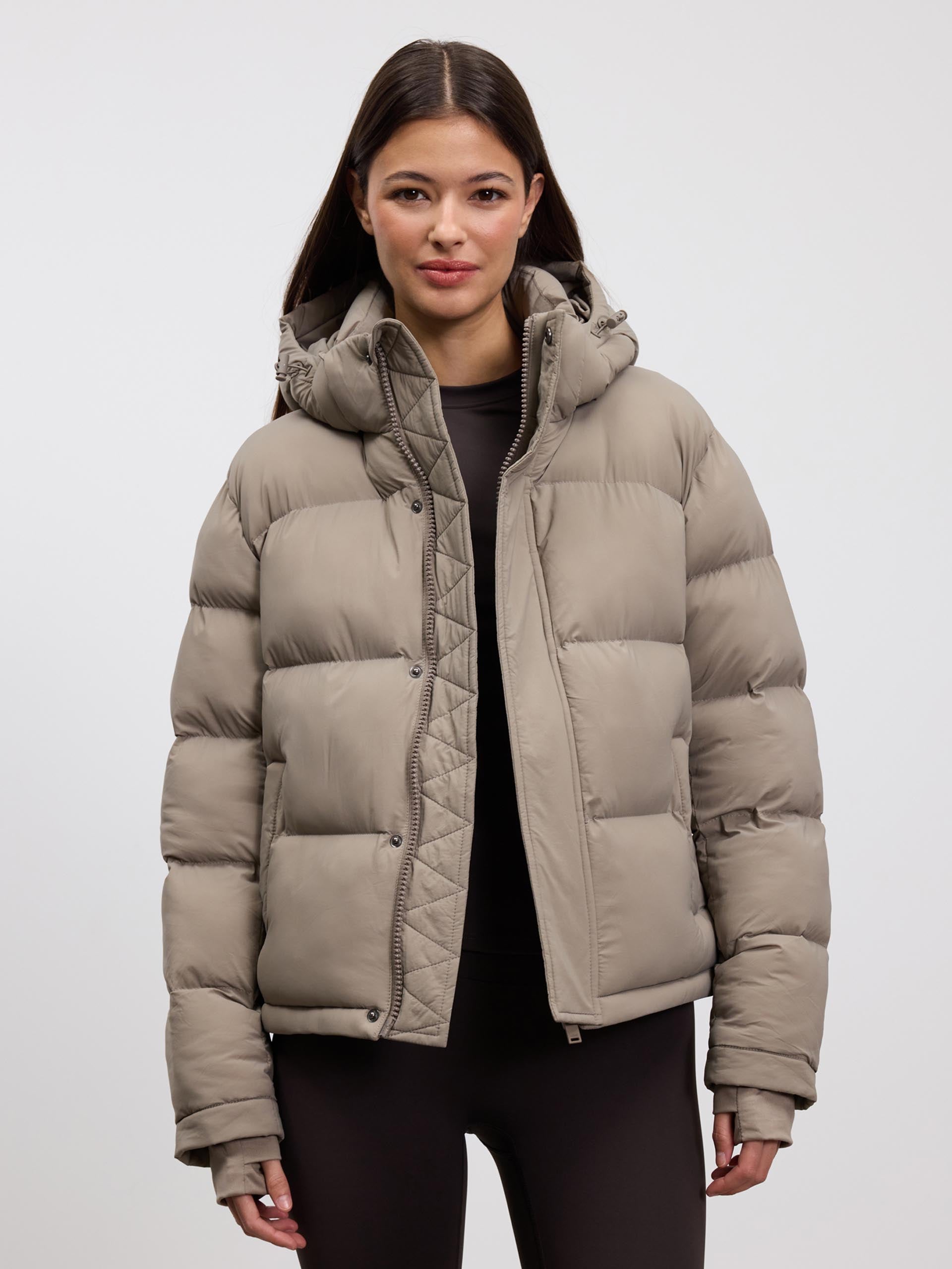 Womens Short Length Puffer Jacket in Stone