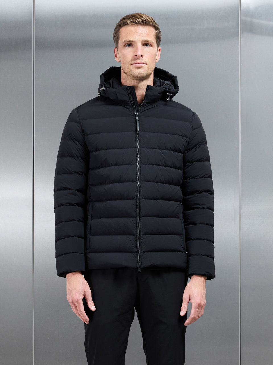Short Technical Down Jacket in Black
