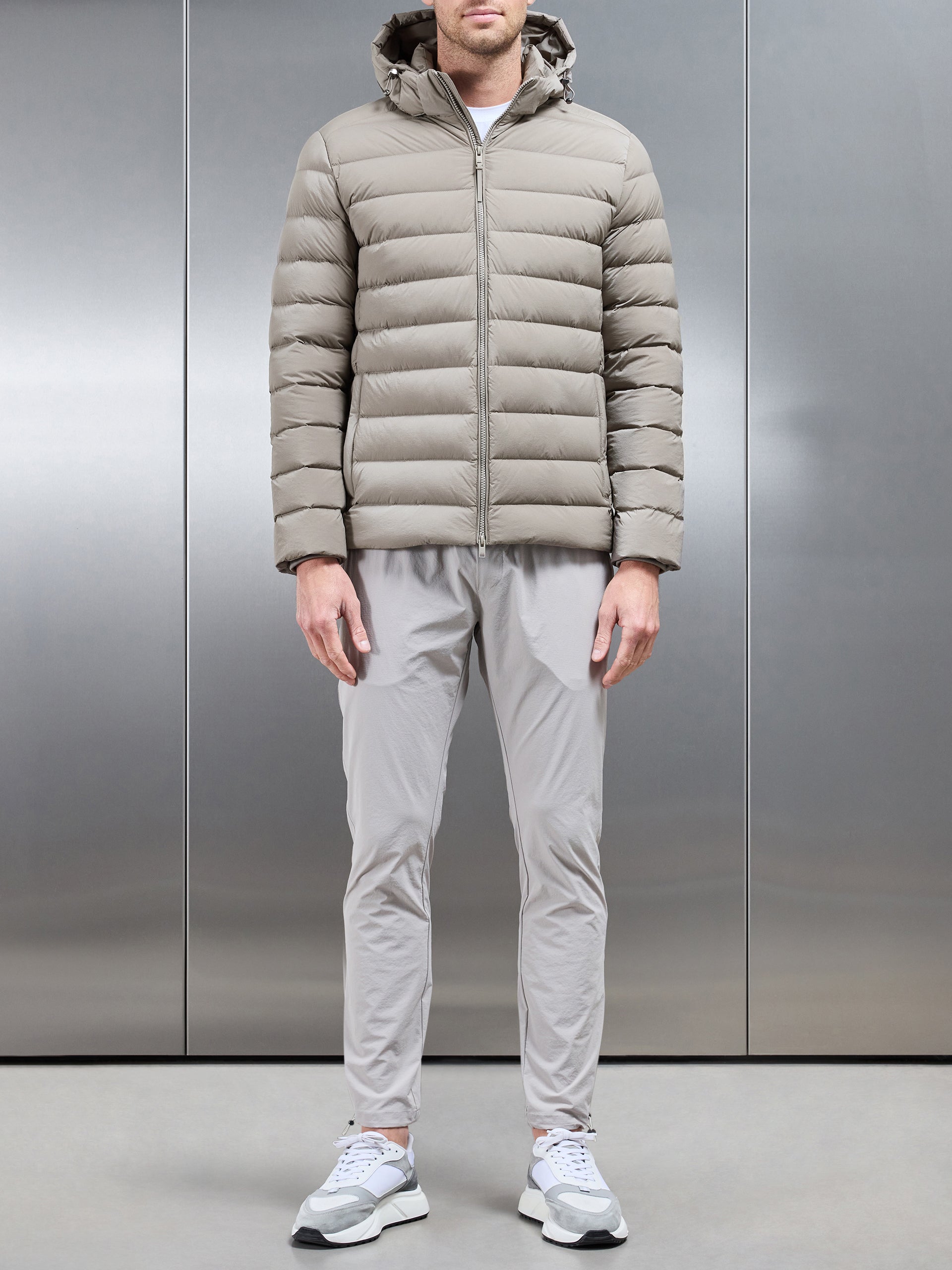 Short Technical Down Jacket in Taupe