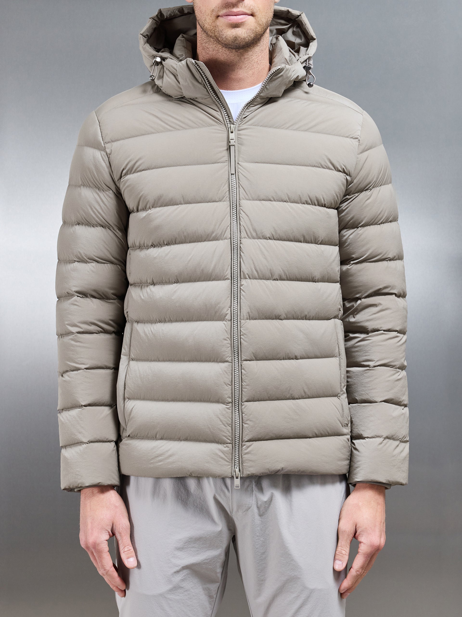 Short Technical Down Jacket in Taupe