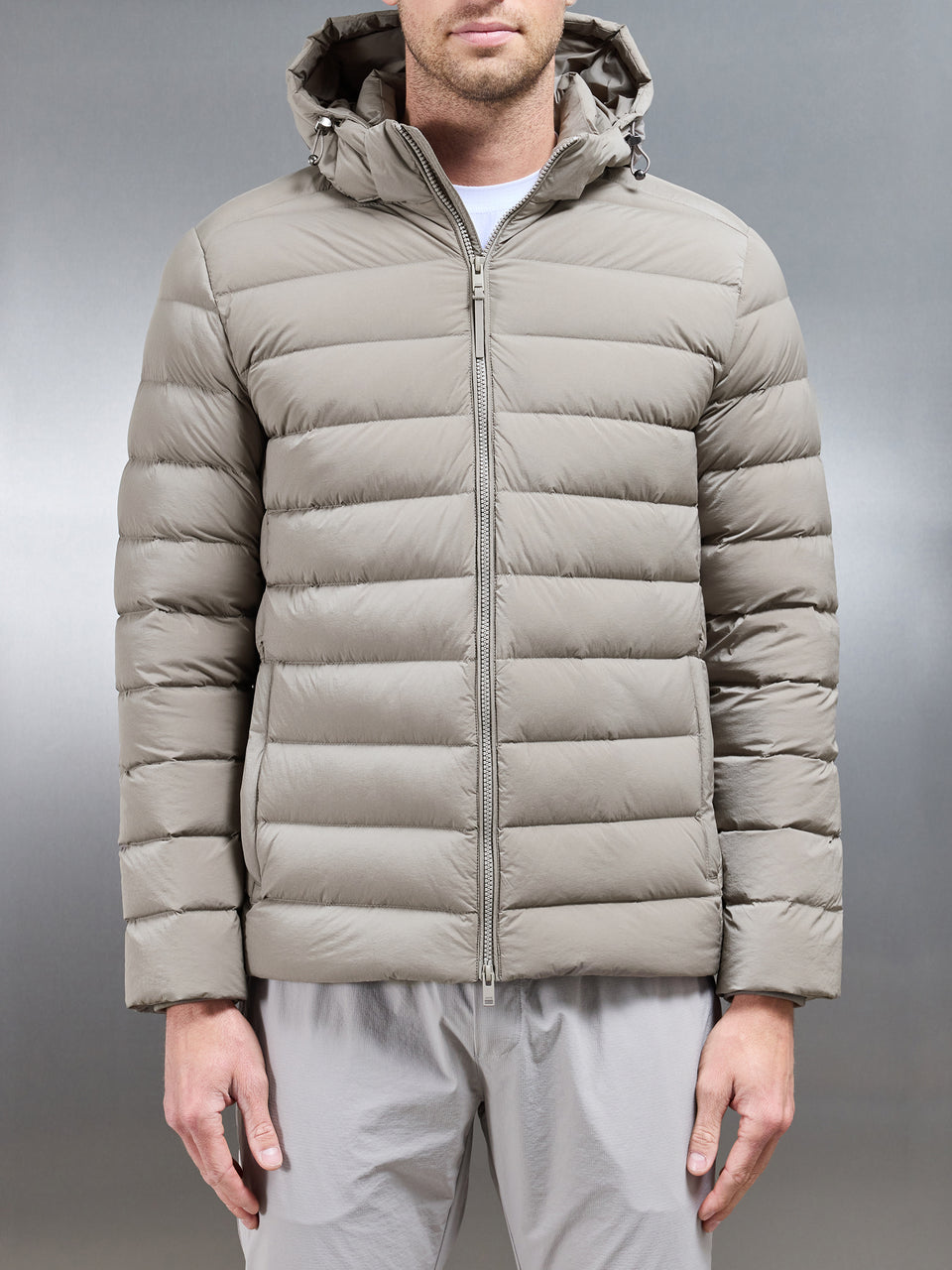 Short Technical Down Jacket in Taupe