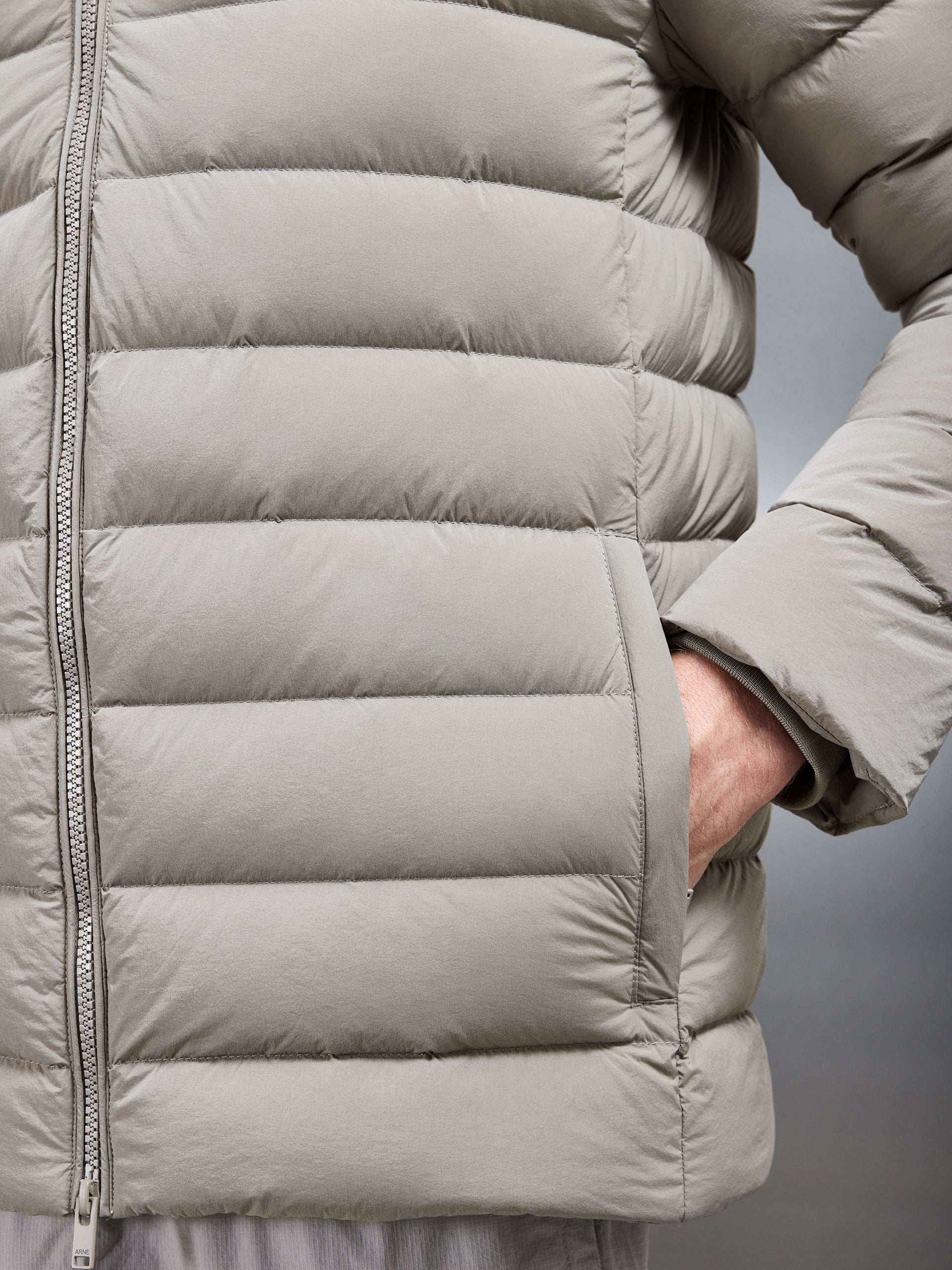 Short Technical Down Jacket in Taupe