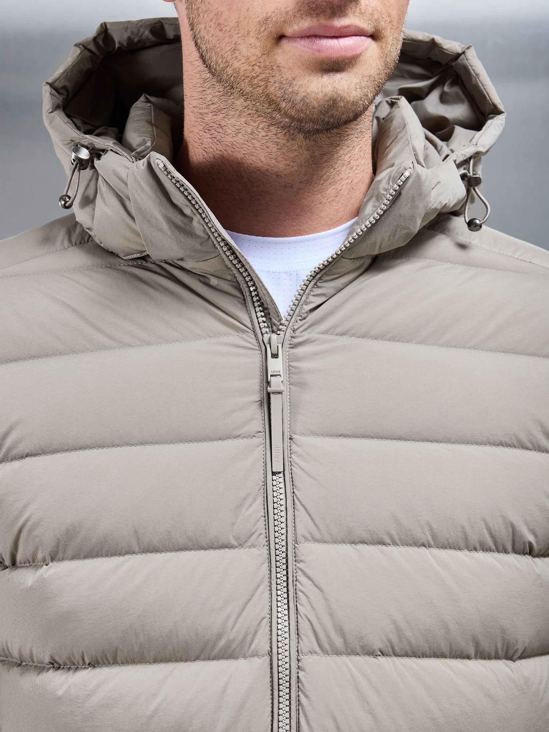 Short Technical Down Jacket in Taupe