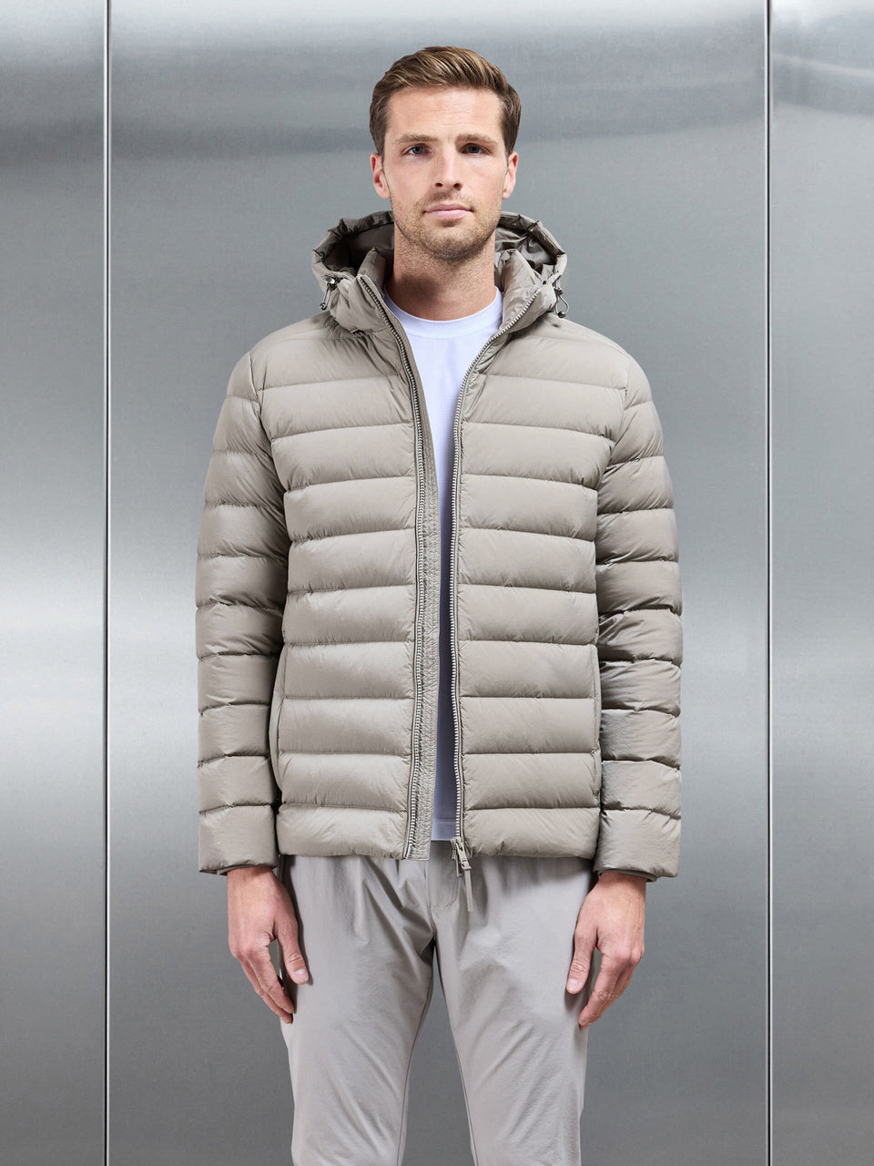 Short Technical Down Jacket in Taupe