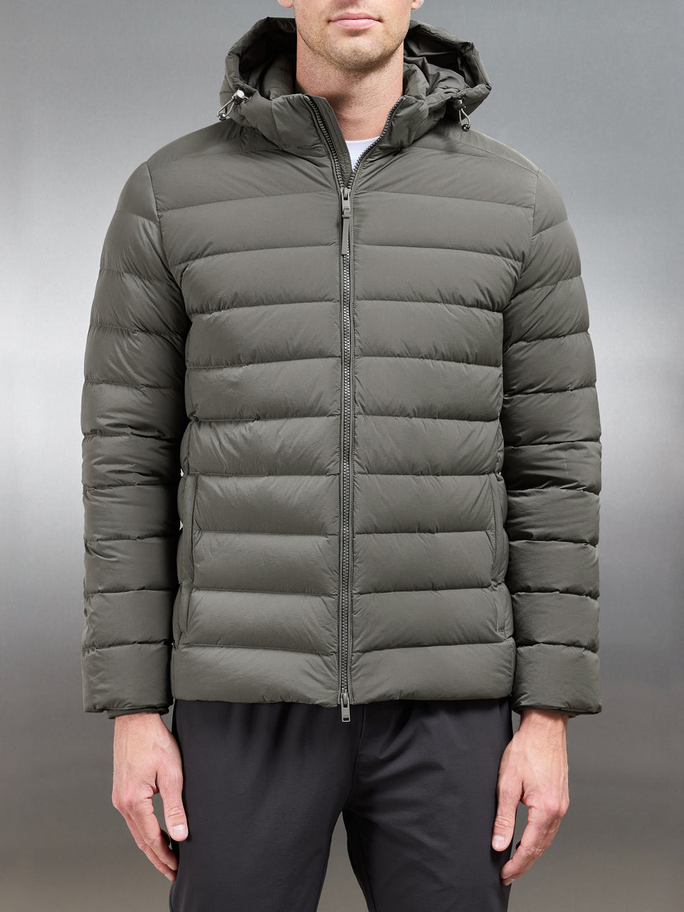 Short Technical Down Jacket in Olive