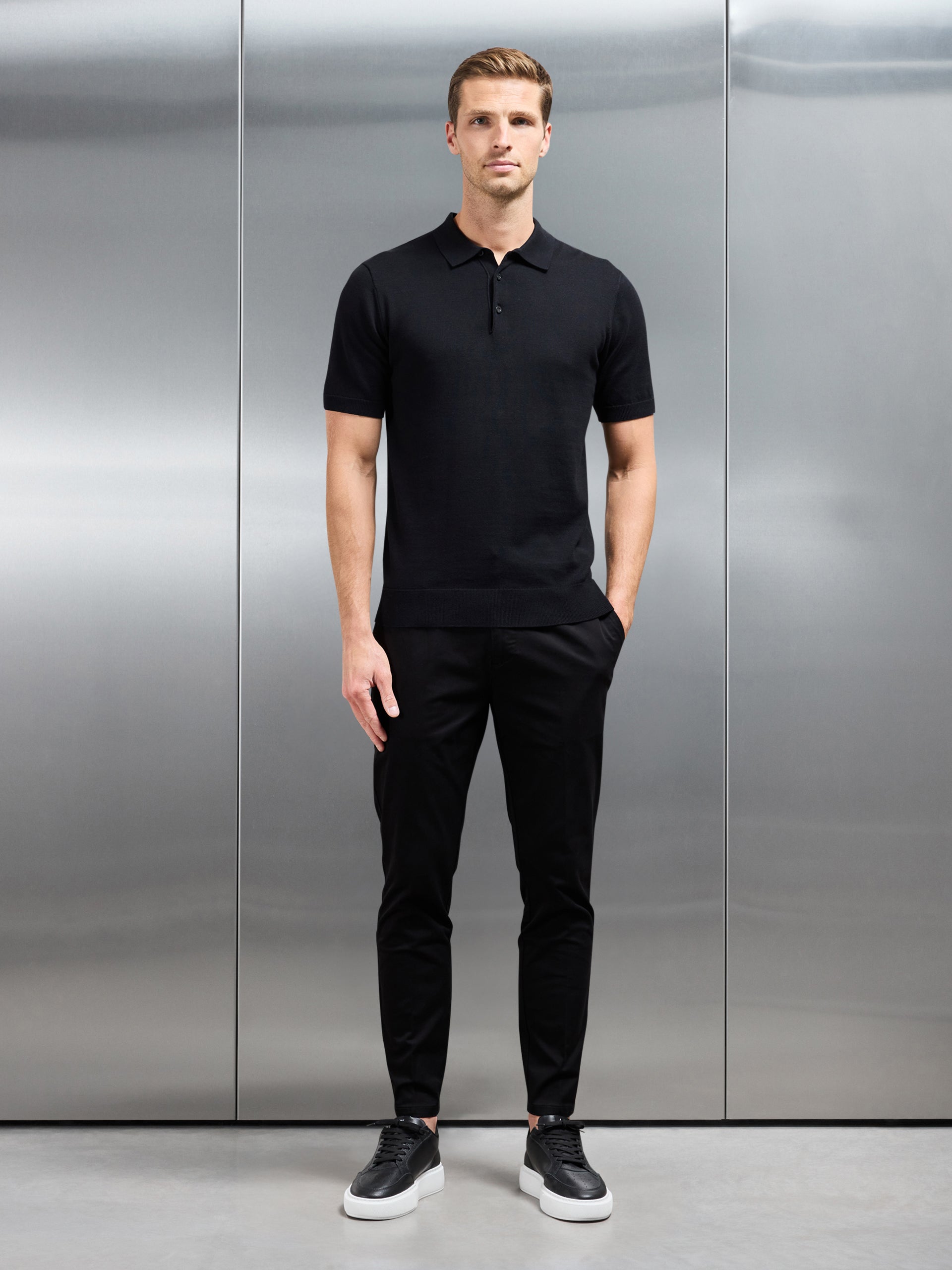 Tailored Side Adjuster Chino Trouser in Black