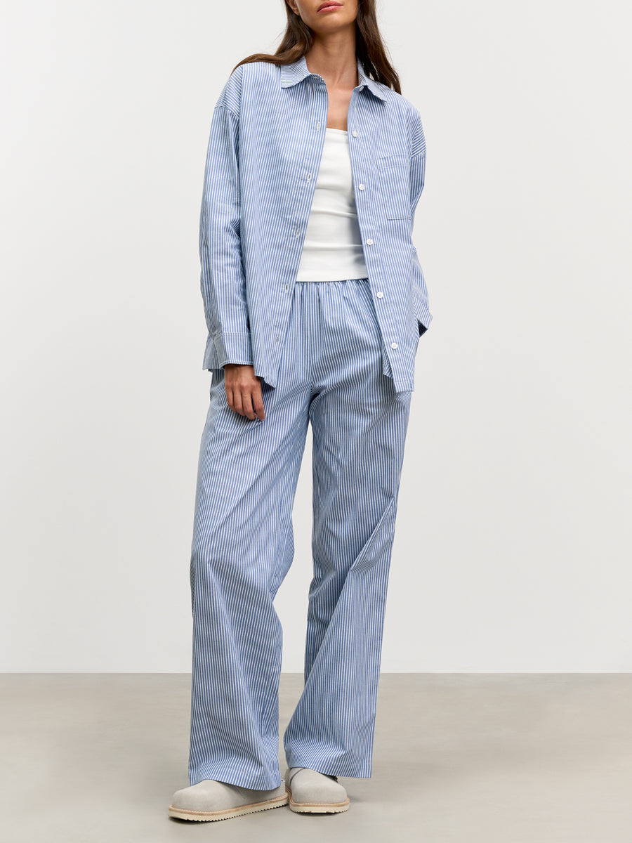 Womens Pull On Stripe Cotton Trouser in Blue