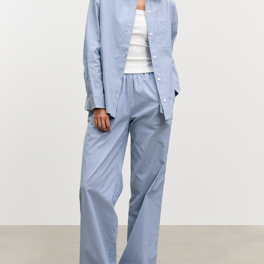 Womens Pull On Stripe Cotton Trouser in Blue