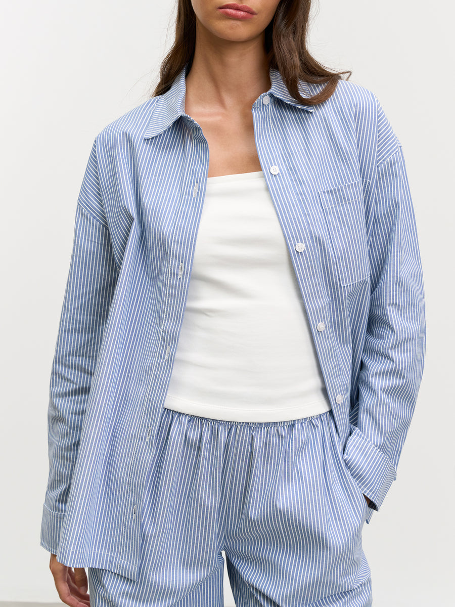 Womens Relaxed Stripe Cotton Shirt in Blue