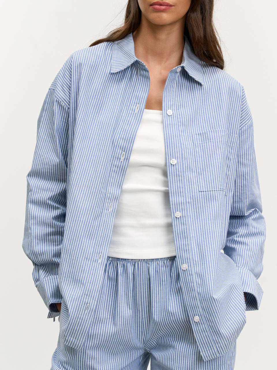 Womens Relaxed Stripe Cotton Shirt in Blue