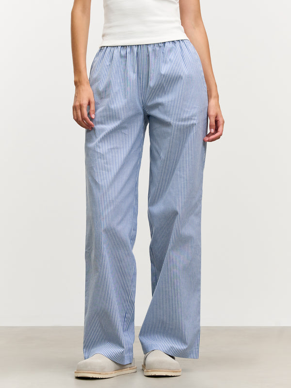 Womens Pull On Stripe Cotton Trouser in Blue