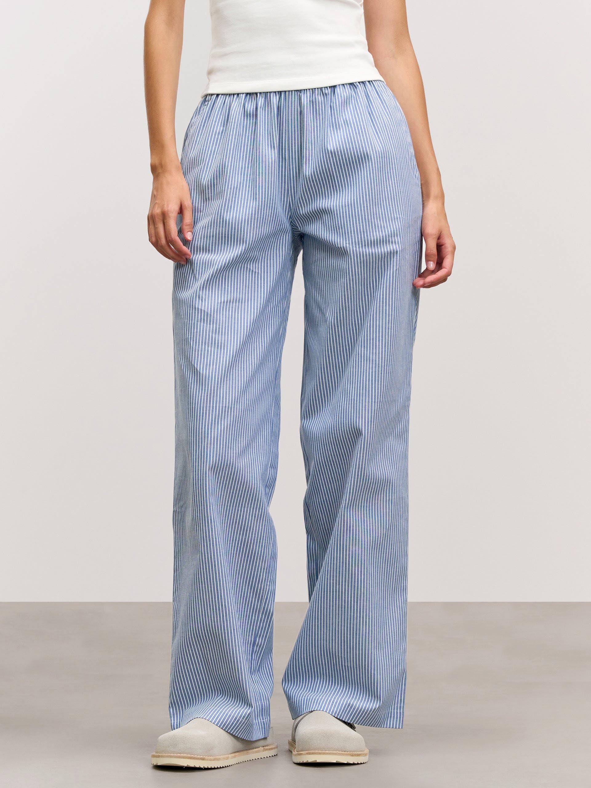 Womens Pull On Stripe Cotton Trouser in Blue