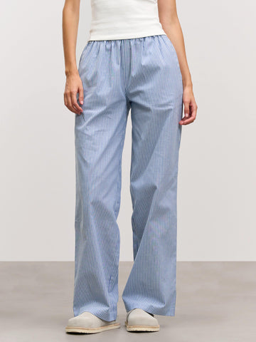 Womens Pull On Stripe Cotton Trouser in Blue
