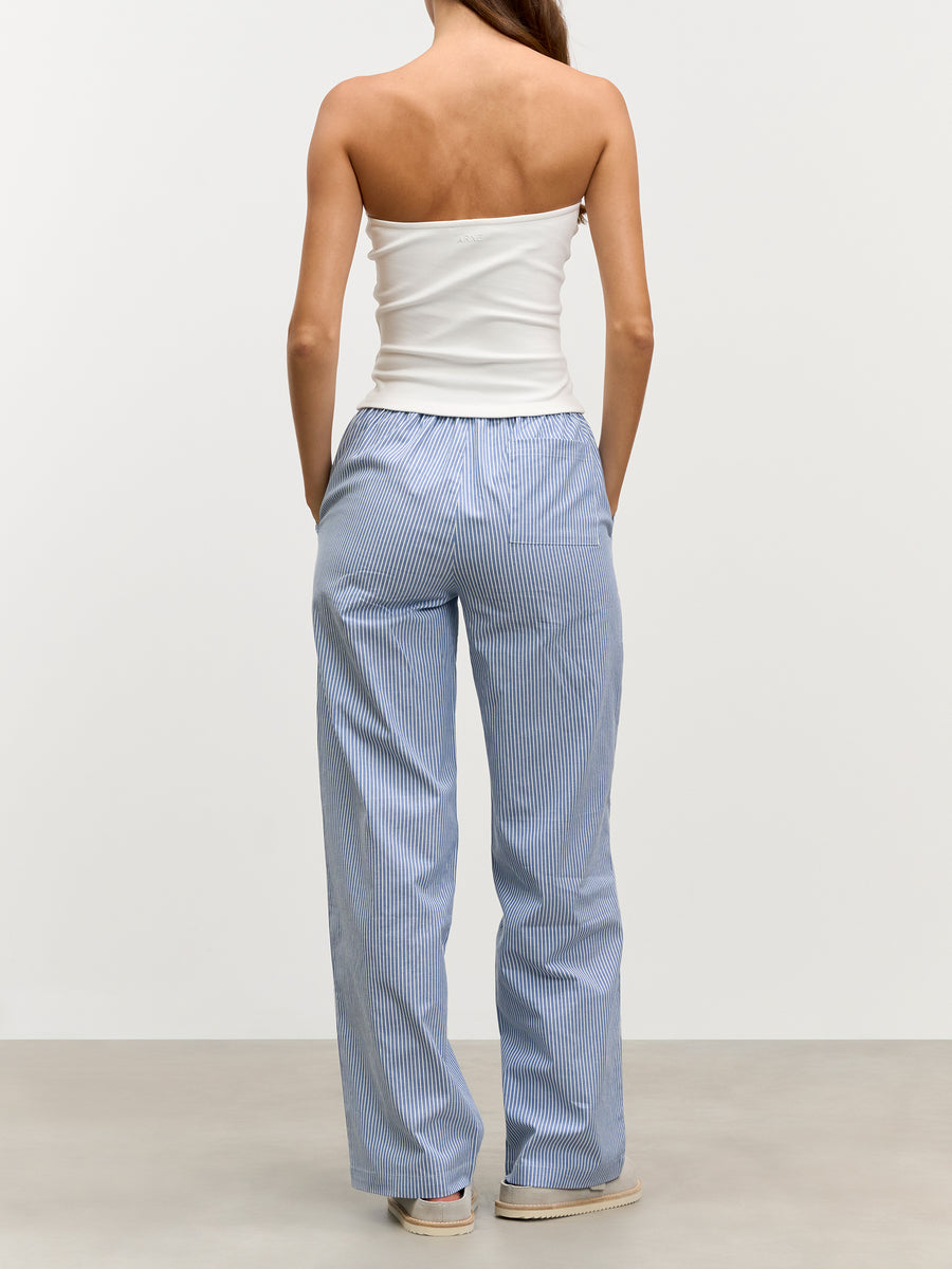 Womens Pull On Stripe Cotton Trouser in Blue