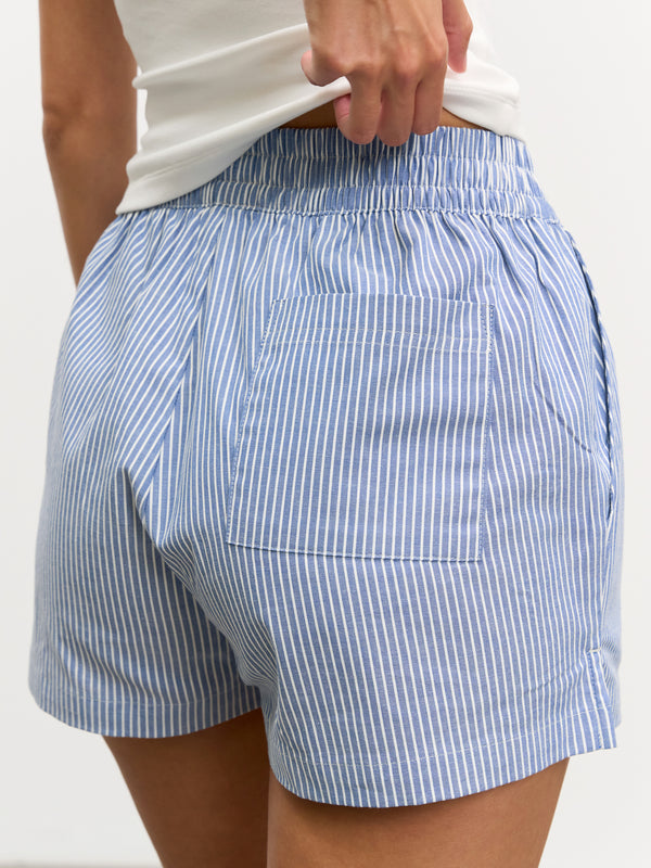 Womens Pull On Stripe Cotton Short in Blue