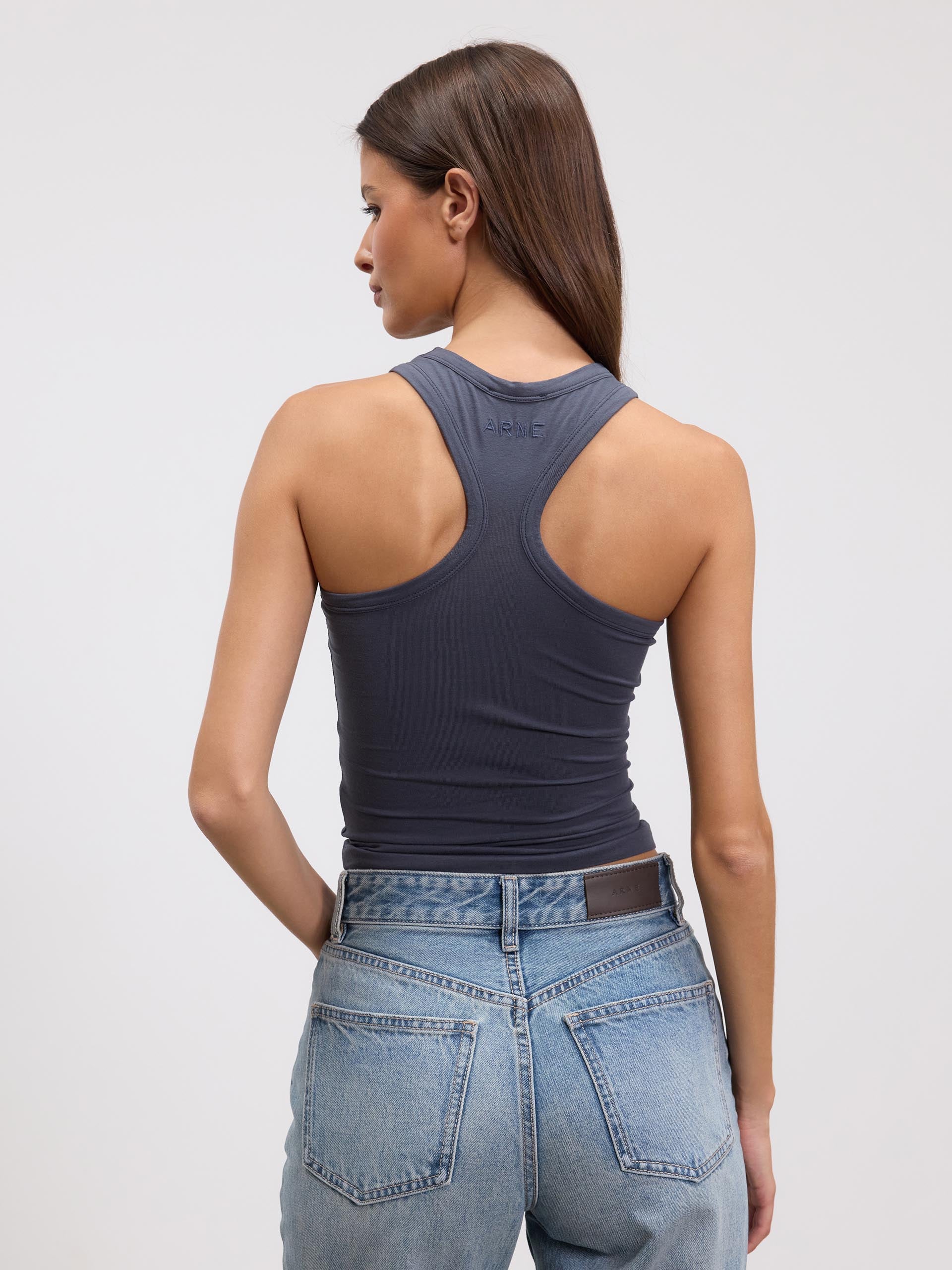 Womens Cotton Jersey Racer Vest in Slate Blue