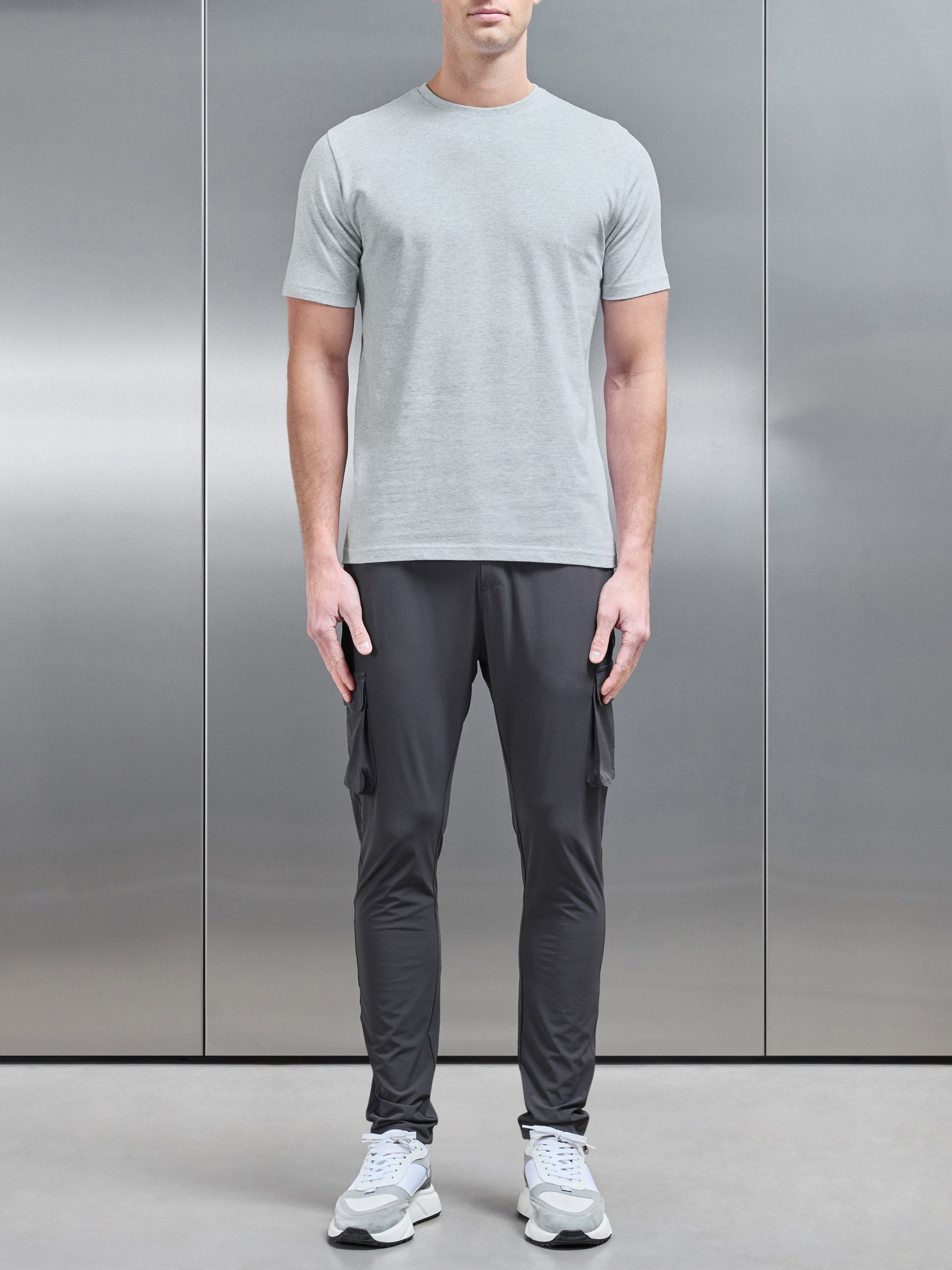 Slim Fit Cotton T-shirt in Marl Grey