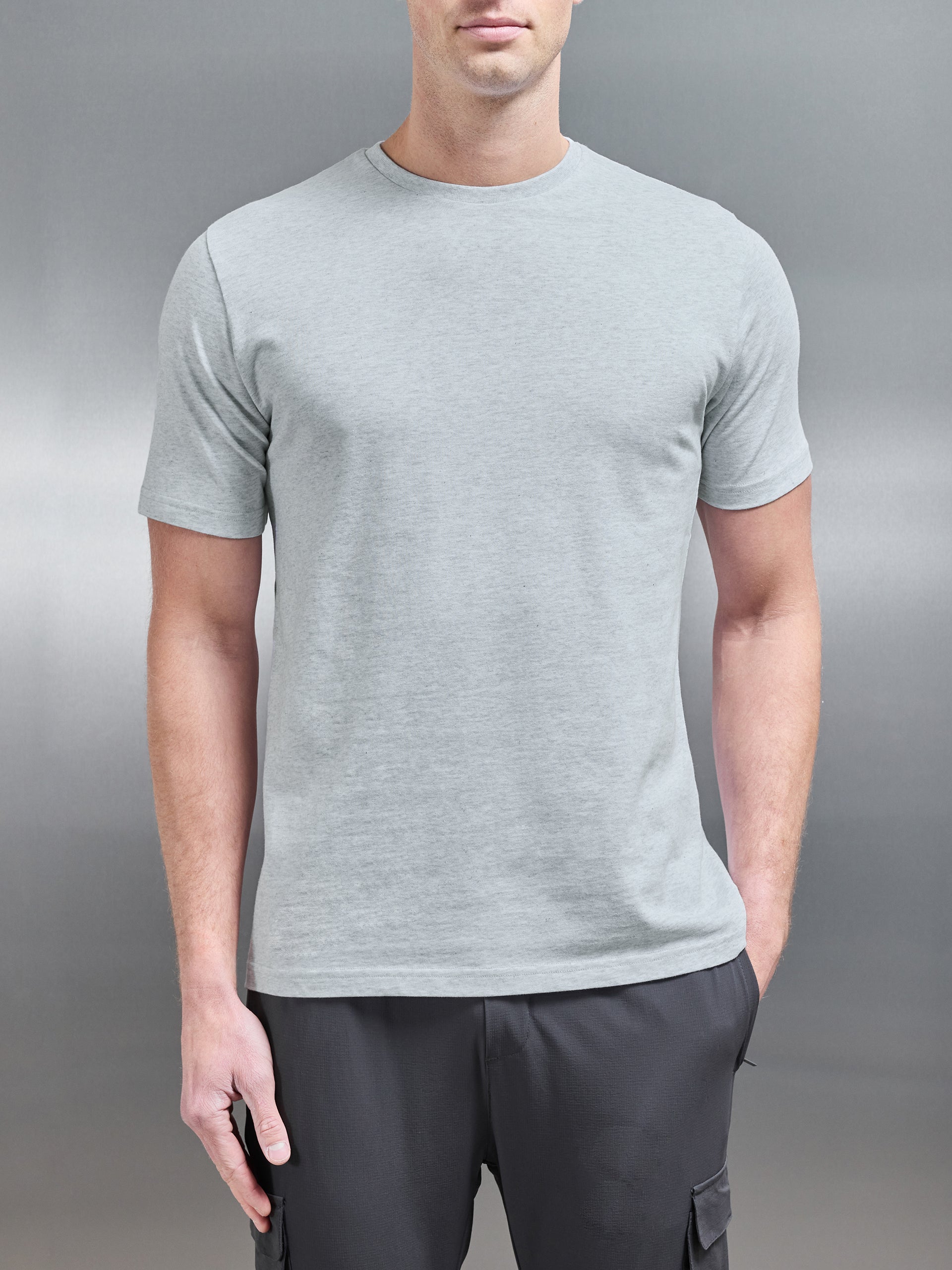 Slim Fit Cotton T-shirt in Marl Grey