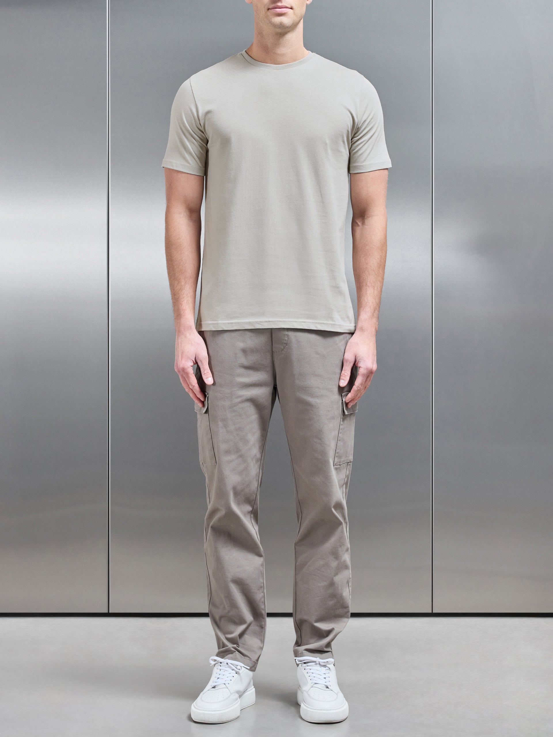 Slim Fit Cotton T-Shirt in Stone