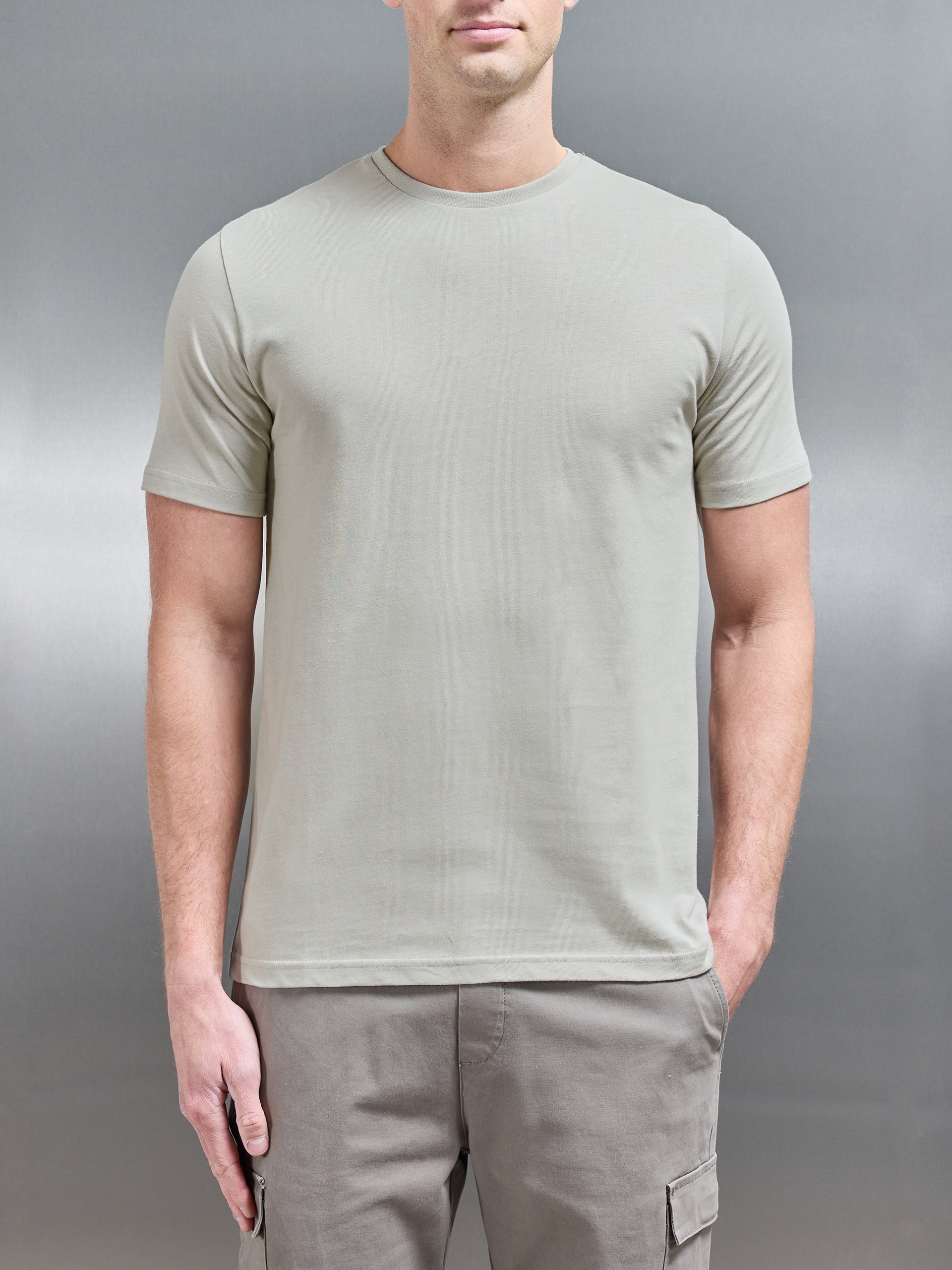 Slim Fit Cotton T-Shirt in Stone