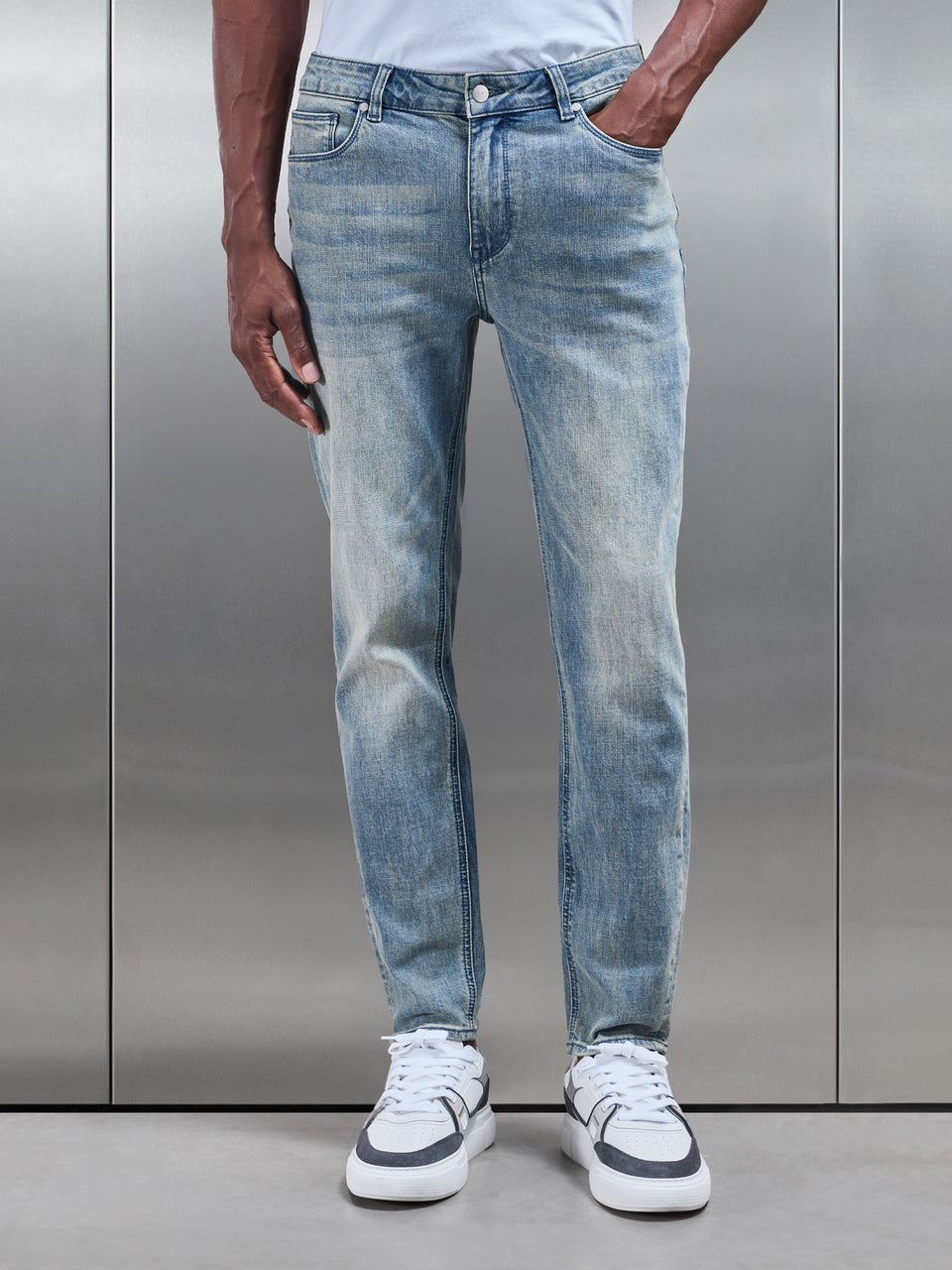 Slim Fit Denim Jeans in Dark Sand