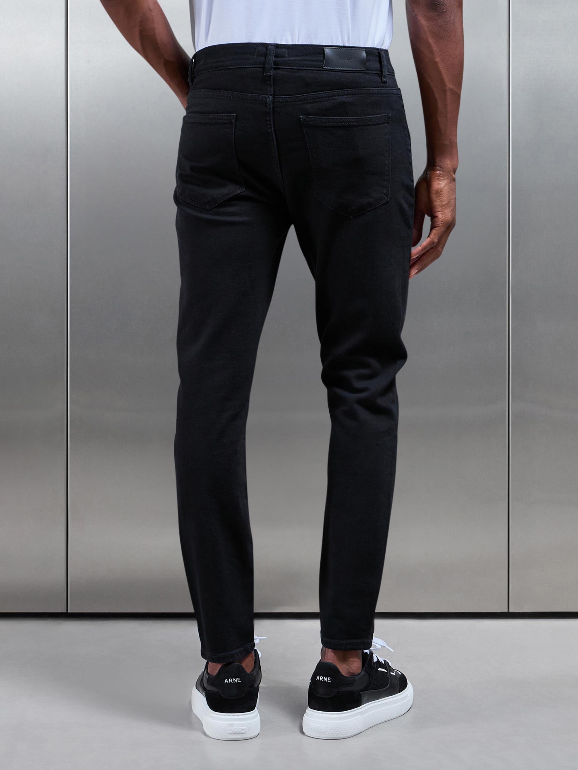 Slim Fit Denim Jeans in Solid Black