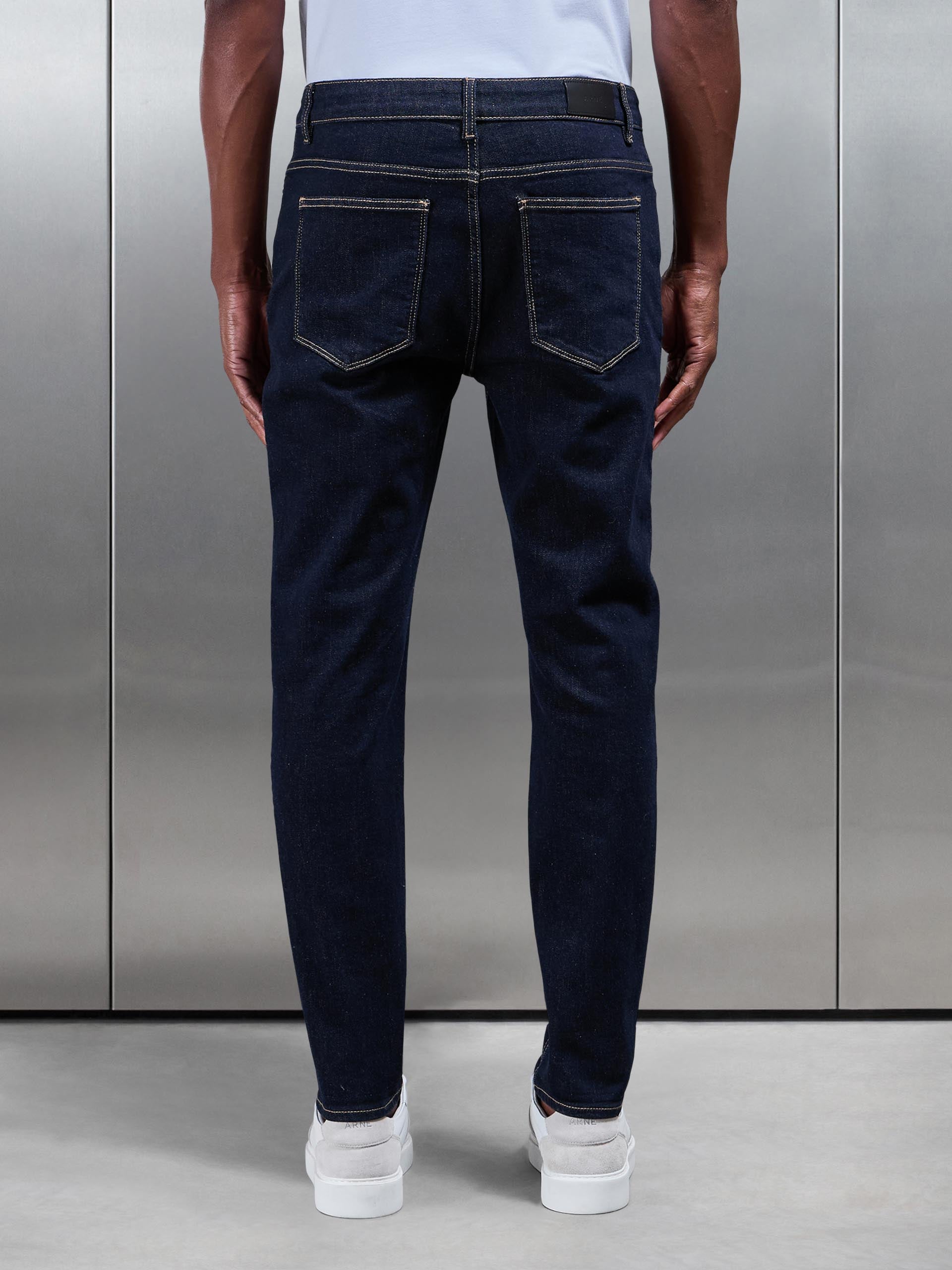 Slim Fit Denim Jeans in Solid Dark Blue